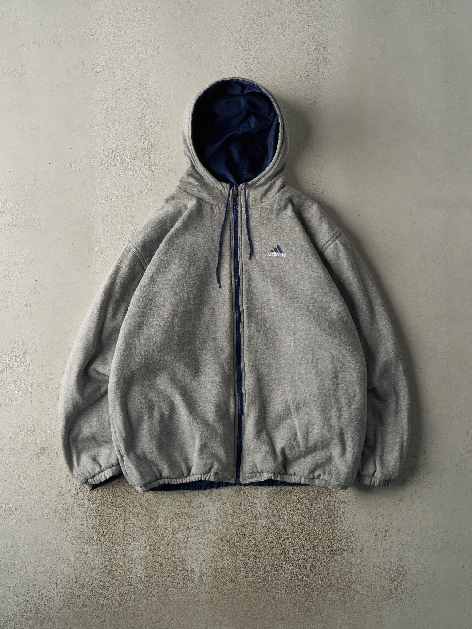 Vintage 90s Navy Blue & Grey Reversible Adidas Windbreaker Jacket (XL)