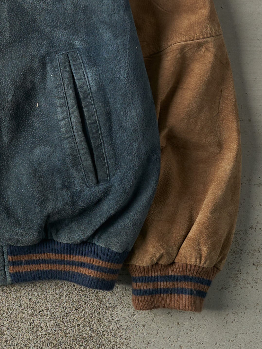 Vintage 90s Navy & Brown Suede Bomber Jacket (XL)