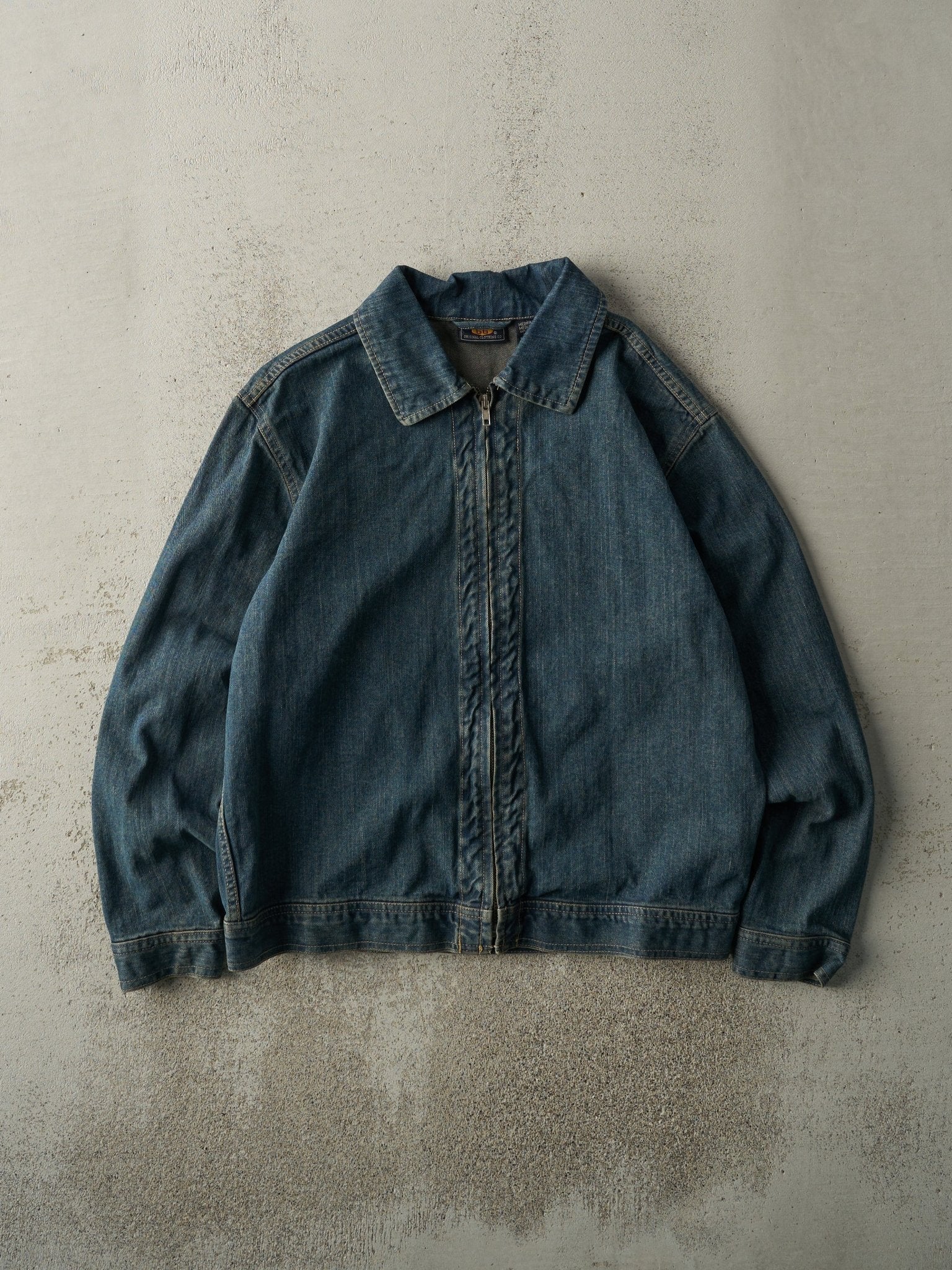 Vintage Y2K Dark Wash Zip Up Denim Jacket (M)