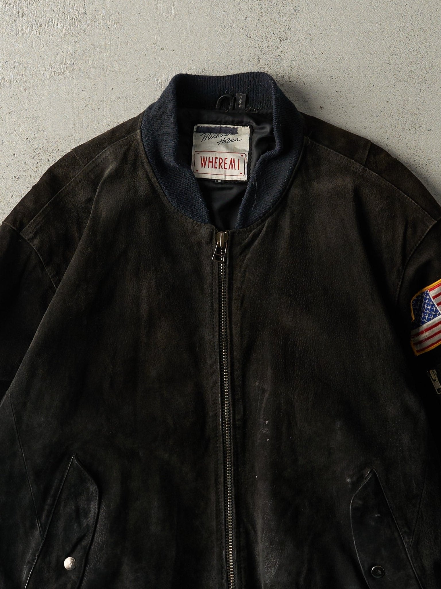 Vintage 90s Black & Navy Blue Michael Hoban US Navy Suede Bomber Jacket (XL/XXL)