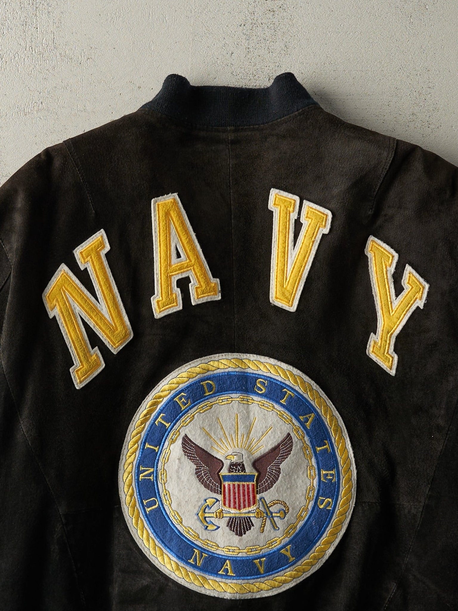 Vintage 90s Black & Navy Blue Michael Hoban US Navy Suede Bomber Jacket (XL/XXL)
