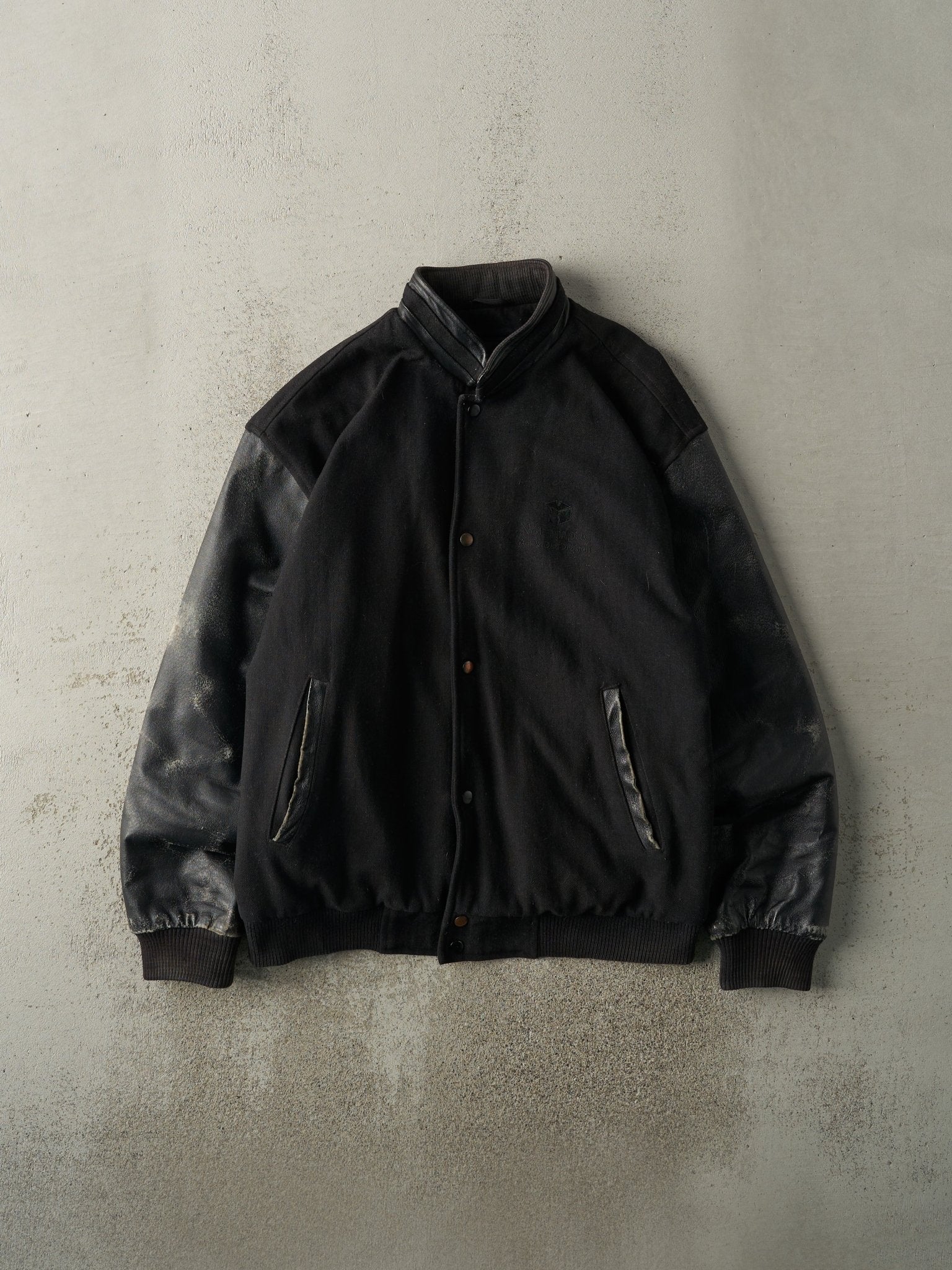 Vintage 90s Black Embroidered Varsity Jacket (L)