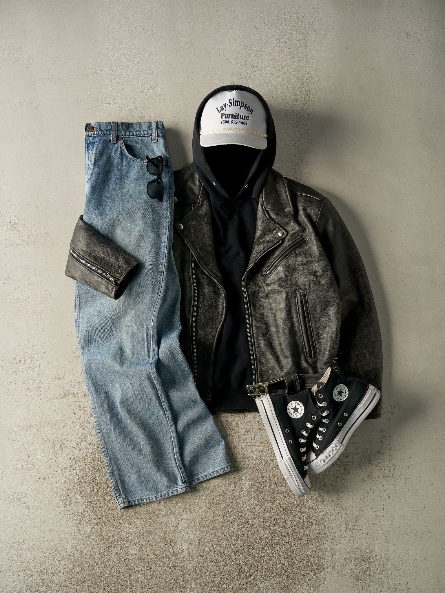 Vintage 90s Faded Black Leather Biker Jacket (M/L)