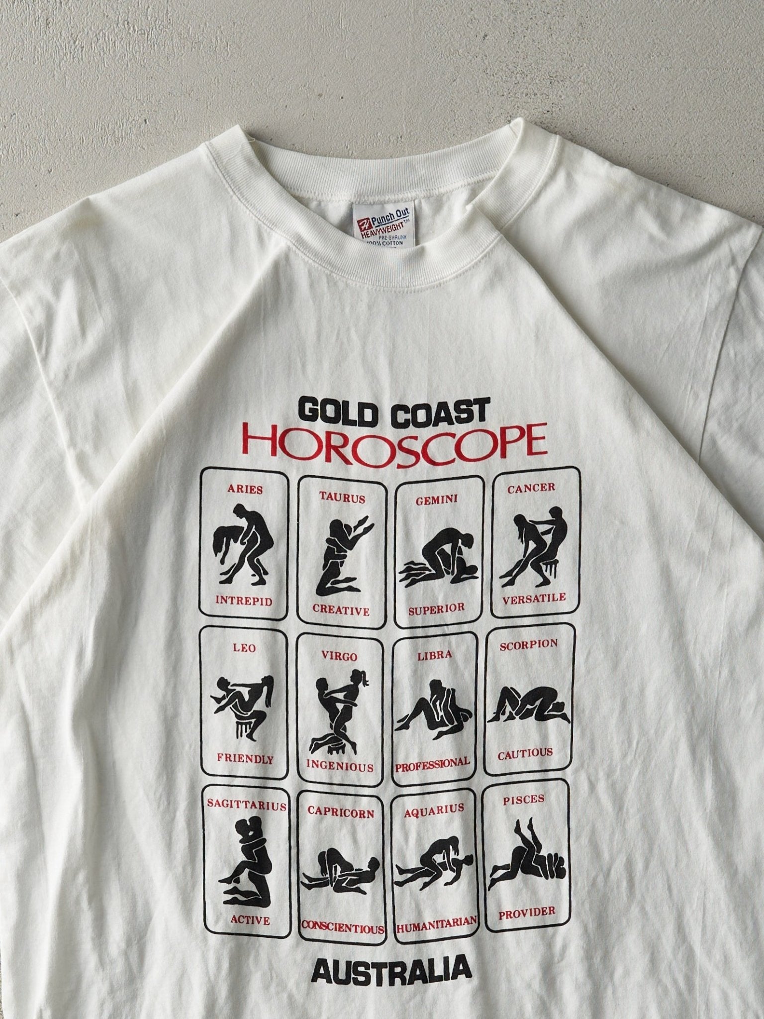Vintage 90s White "Gold Coast Horoscope" Tee (S/M)