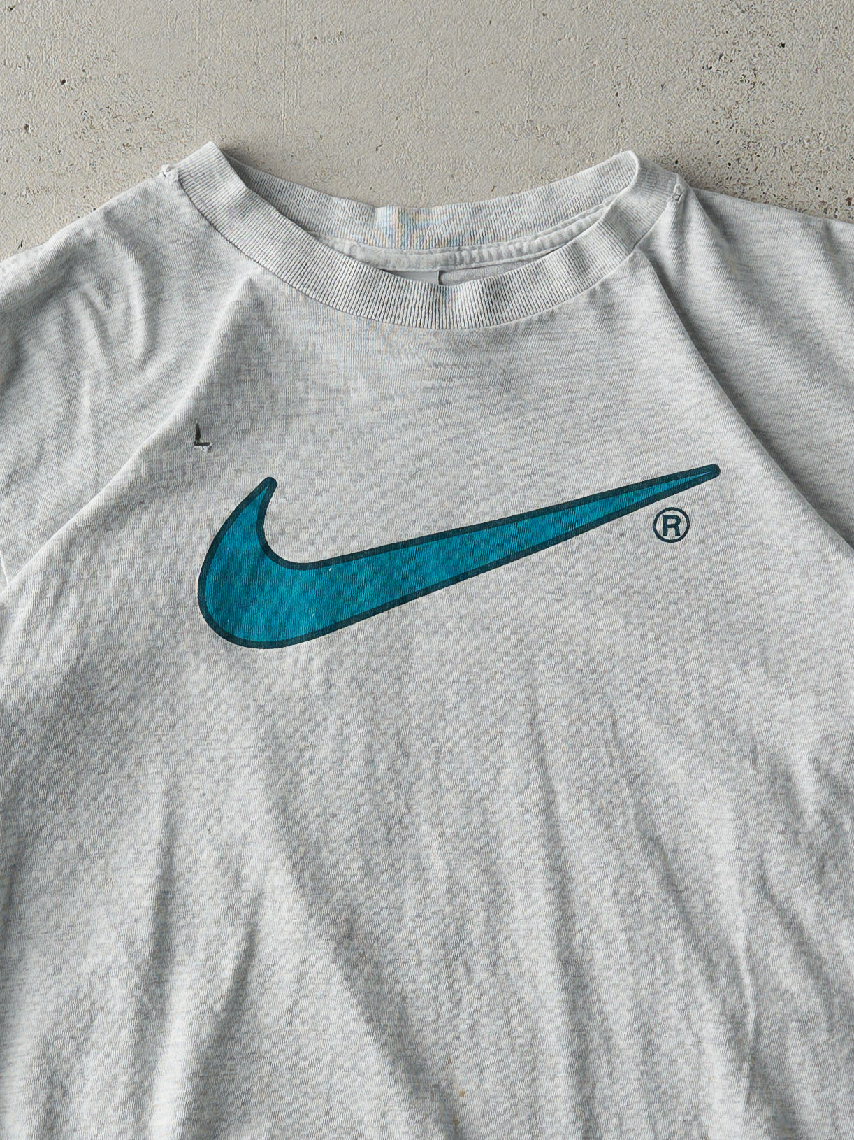 Vintage 90s Heather Grey Nike Big Swoosh Single Stitch Tee (S)