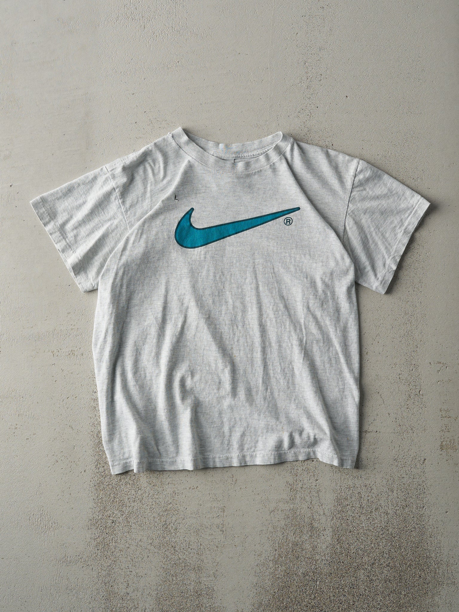 Vintage 90s Heather Grey Nike Big Swoosh Single Stitch Tee (S)