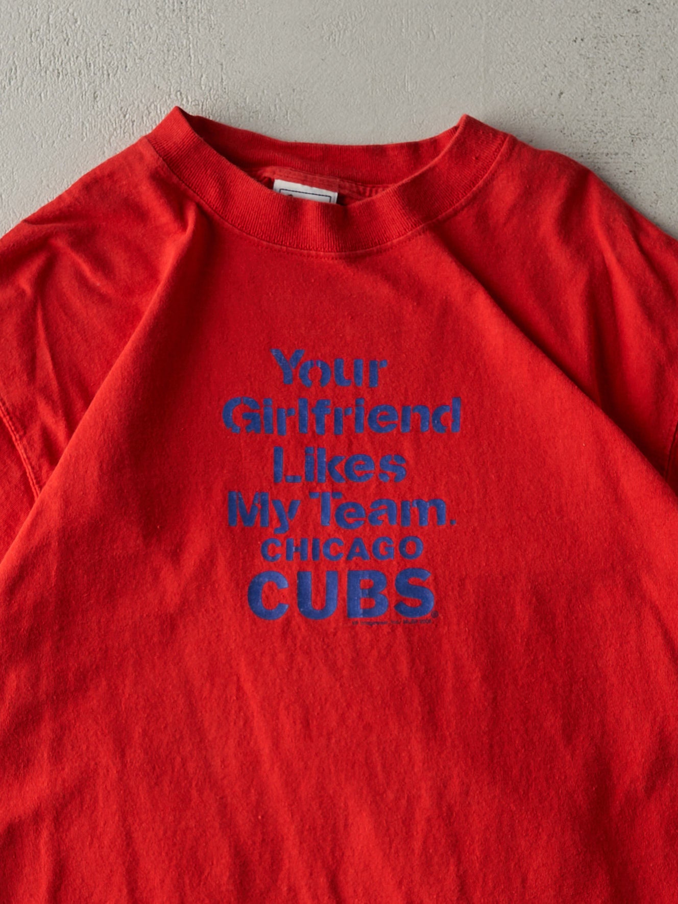 Vintage 06' Red "Your Girlfriend Likes My Team" Chicago Cubs Tee (M)