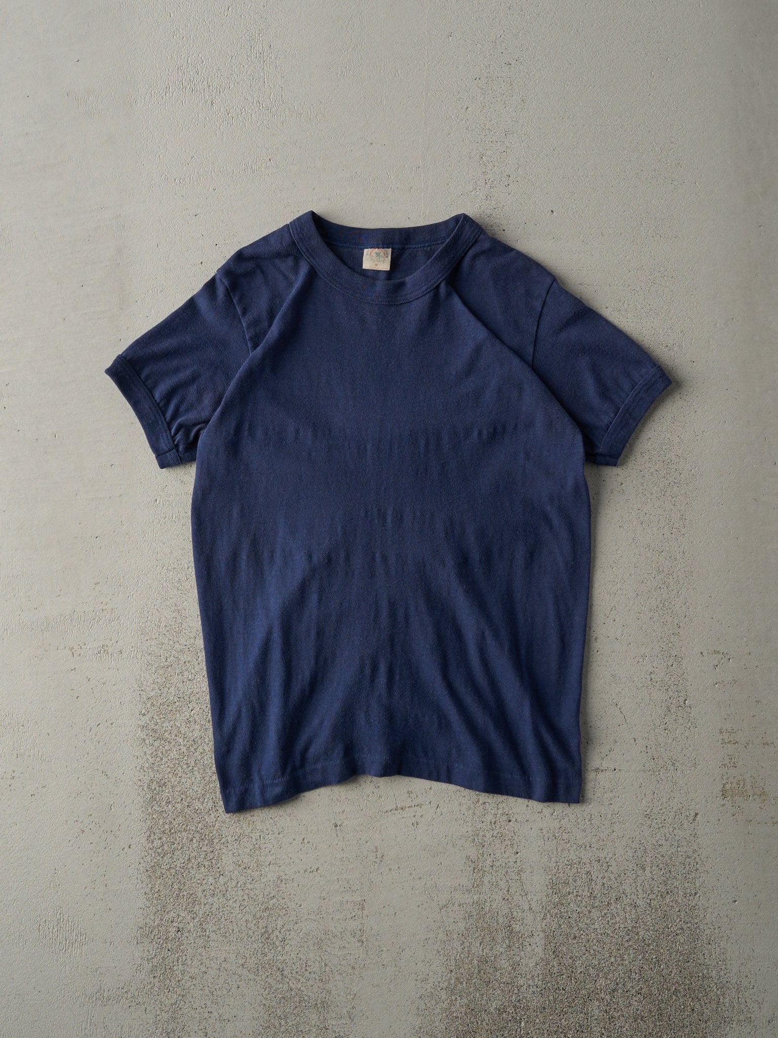 Vintage 80s Navy Blue Blank Ringer Tee (XS)
