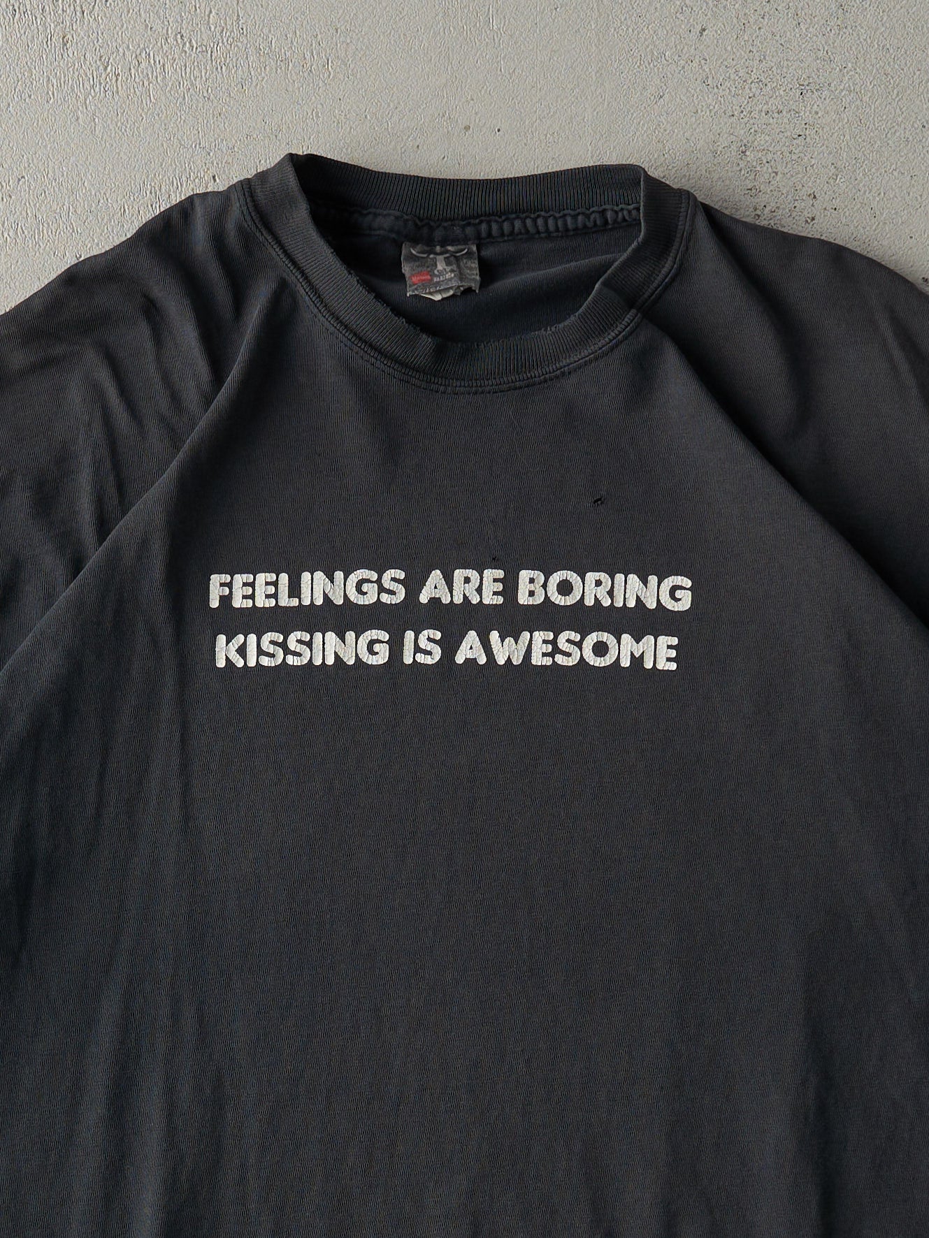 Vintage Y2K Faded Black "Feelings Are Boring" Tee (L)