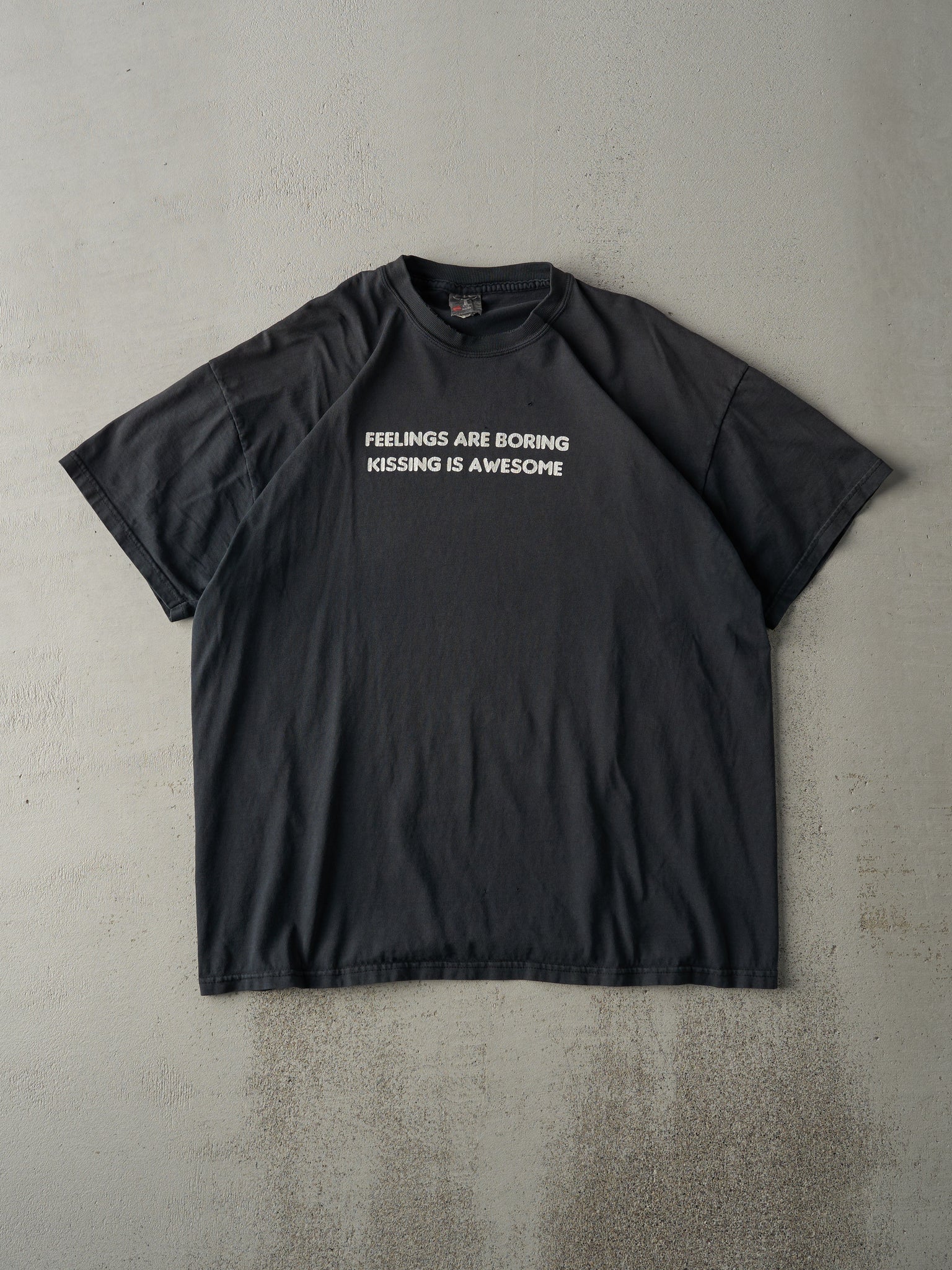 Vintage Y2K Faded Black "Feelings Are Boring" Tee (L)