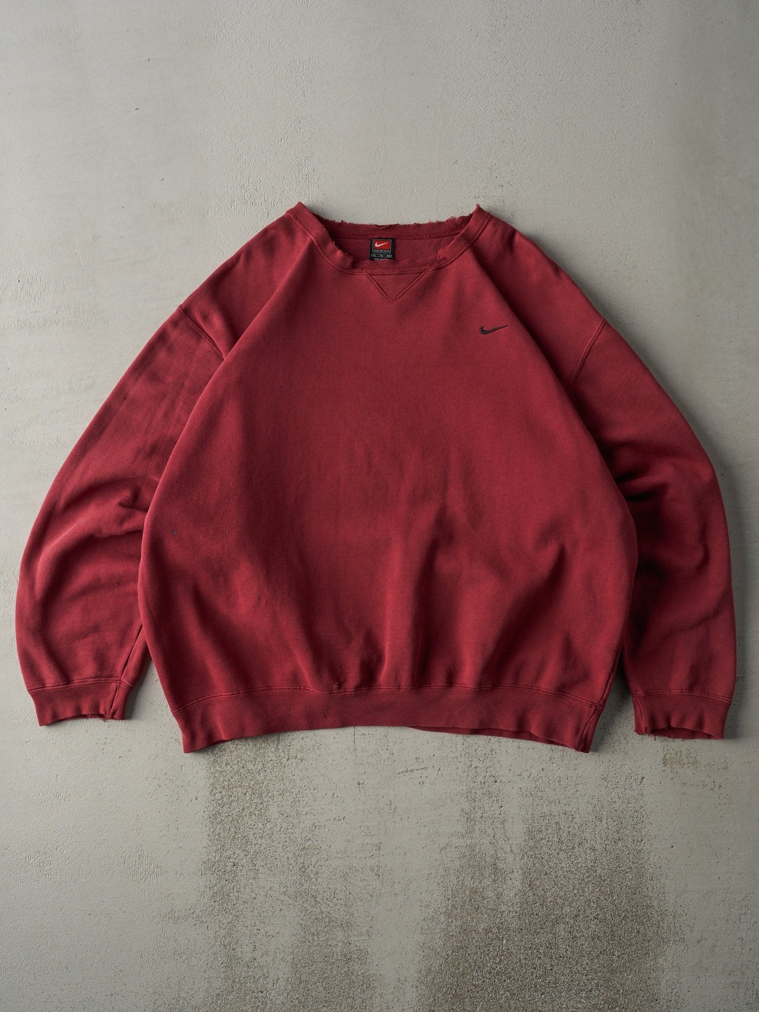 Vintage Y2K Washed Burgundy Nike Swoosh Crewneck (XL)