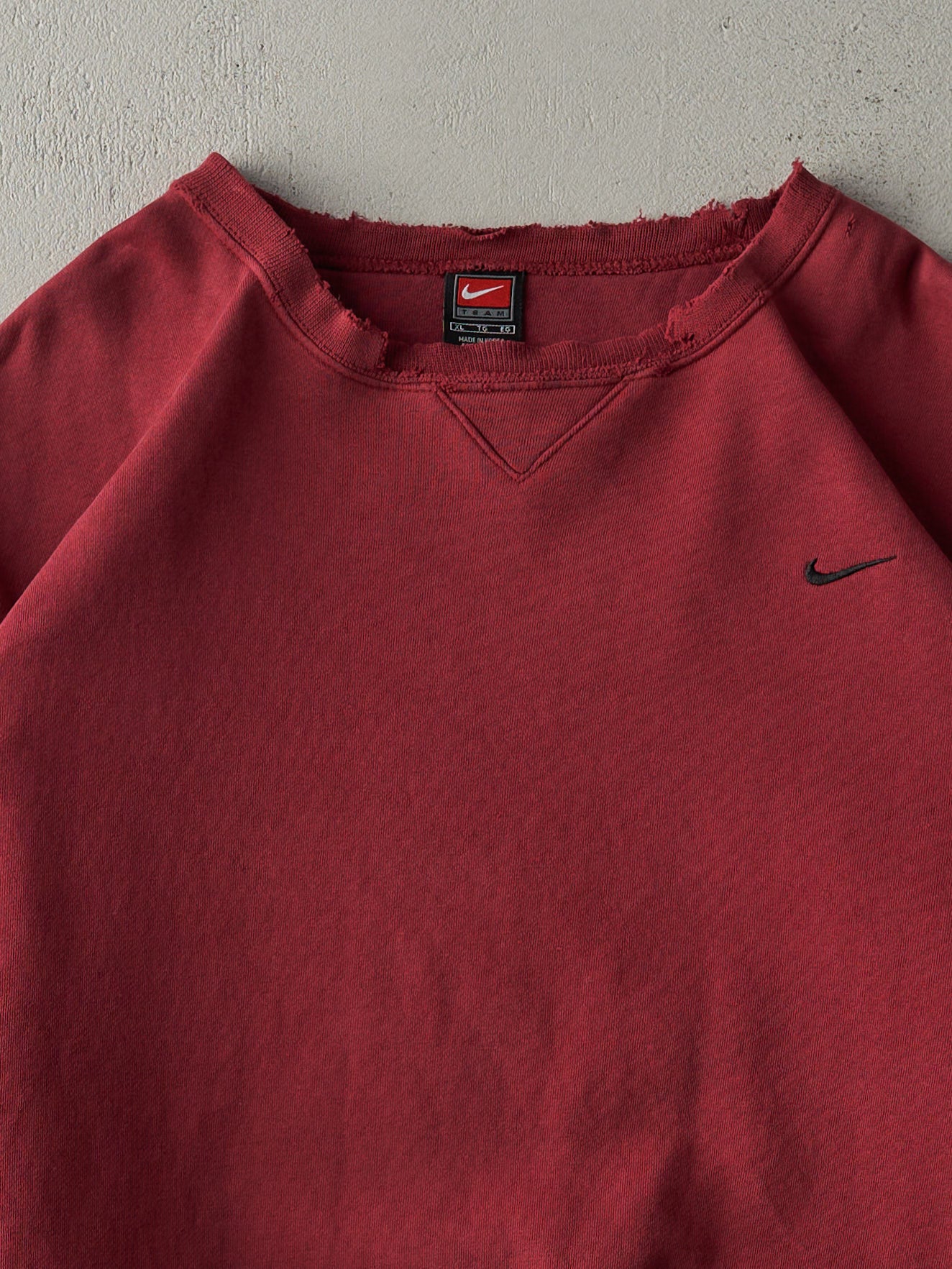 Vintage Y2K Washed Burgundy Nike Swoosh Crewneck (XL)