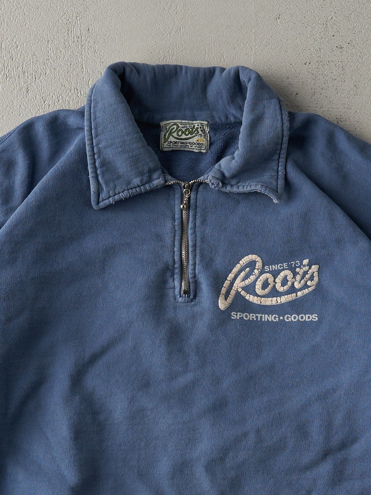 Vintage 90s Slate Blue Roots Quarter Zip Boxy Crewneck (XL)