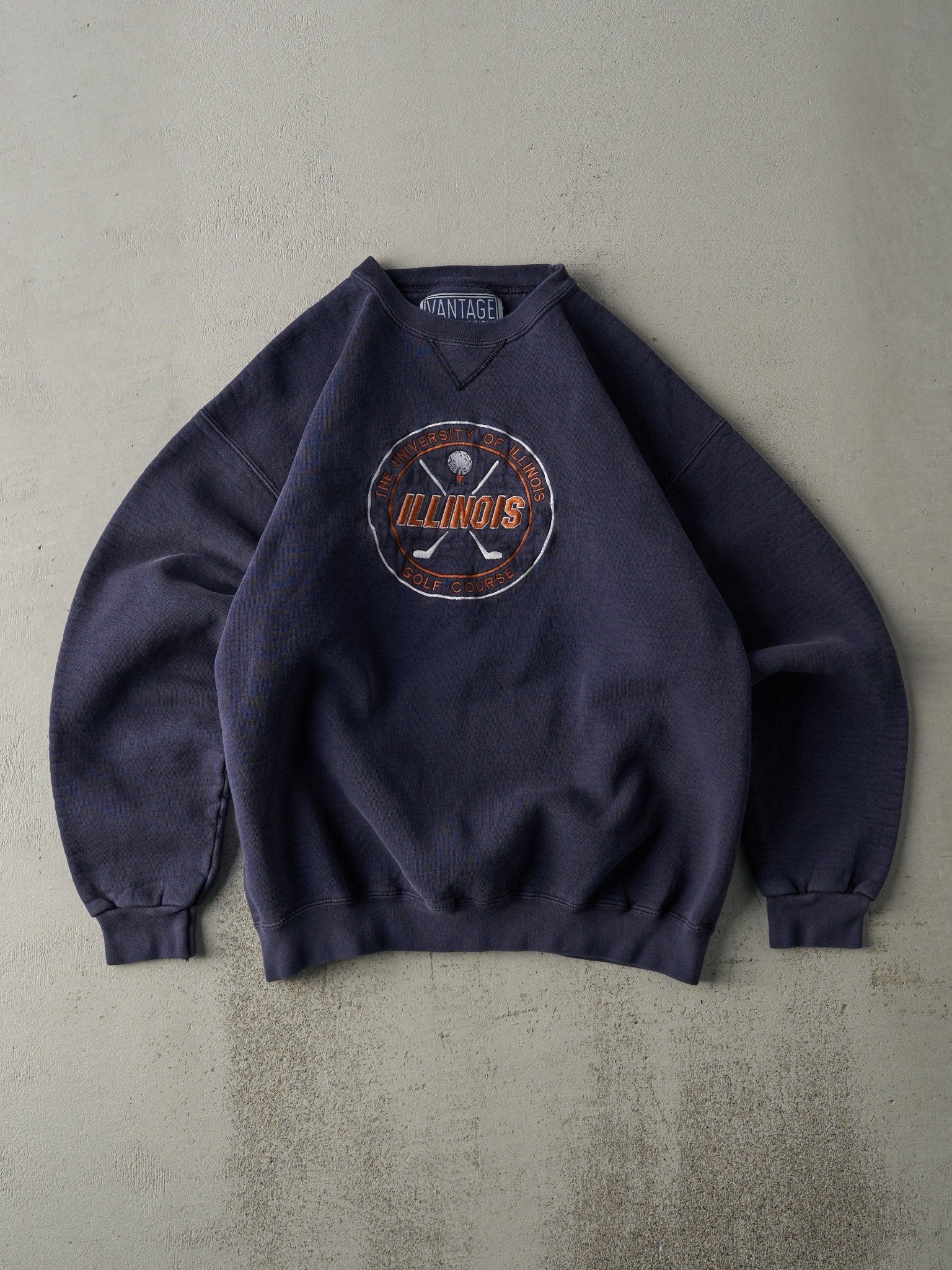 Vintage 90s Navy Blue University Of Illinois Golf Course Embroidered Crewneck (M)