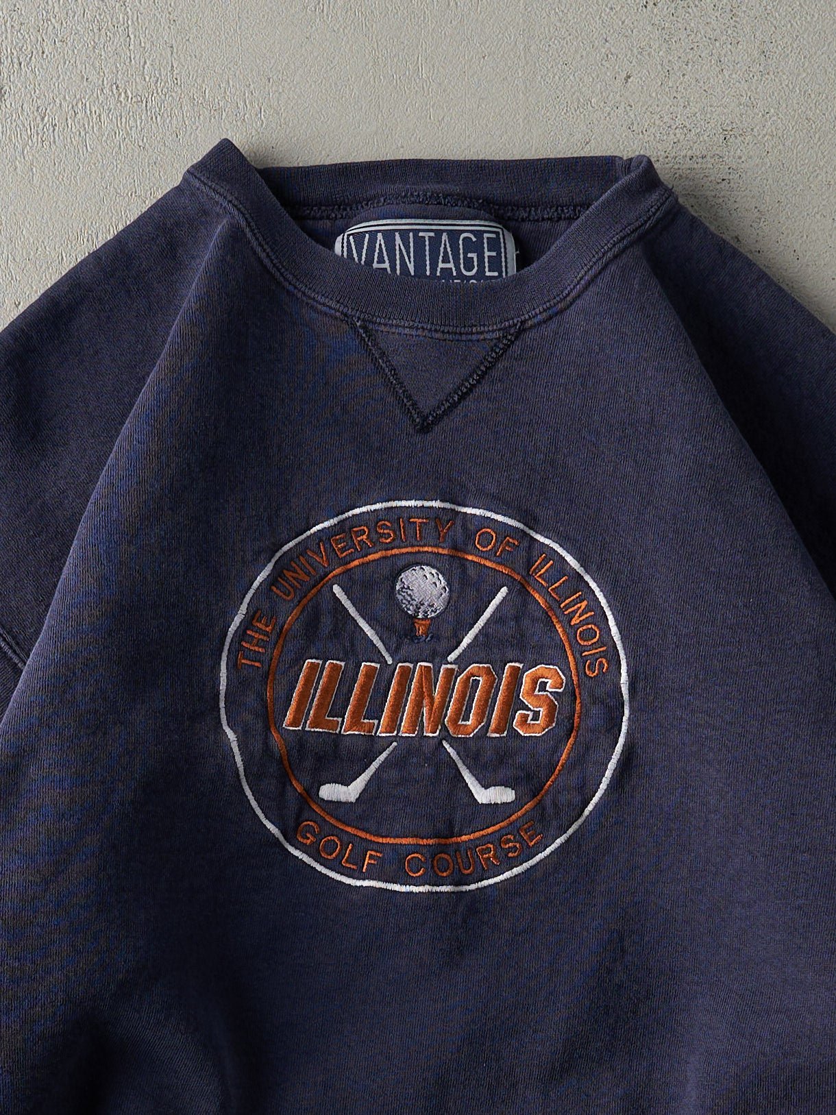 Vintage 90s Navy Blue University Of Illinois Golf Course Embroidered Crewneck (M)