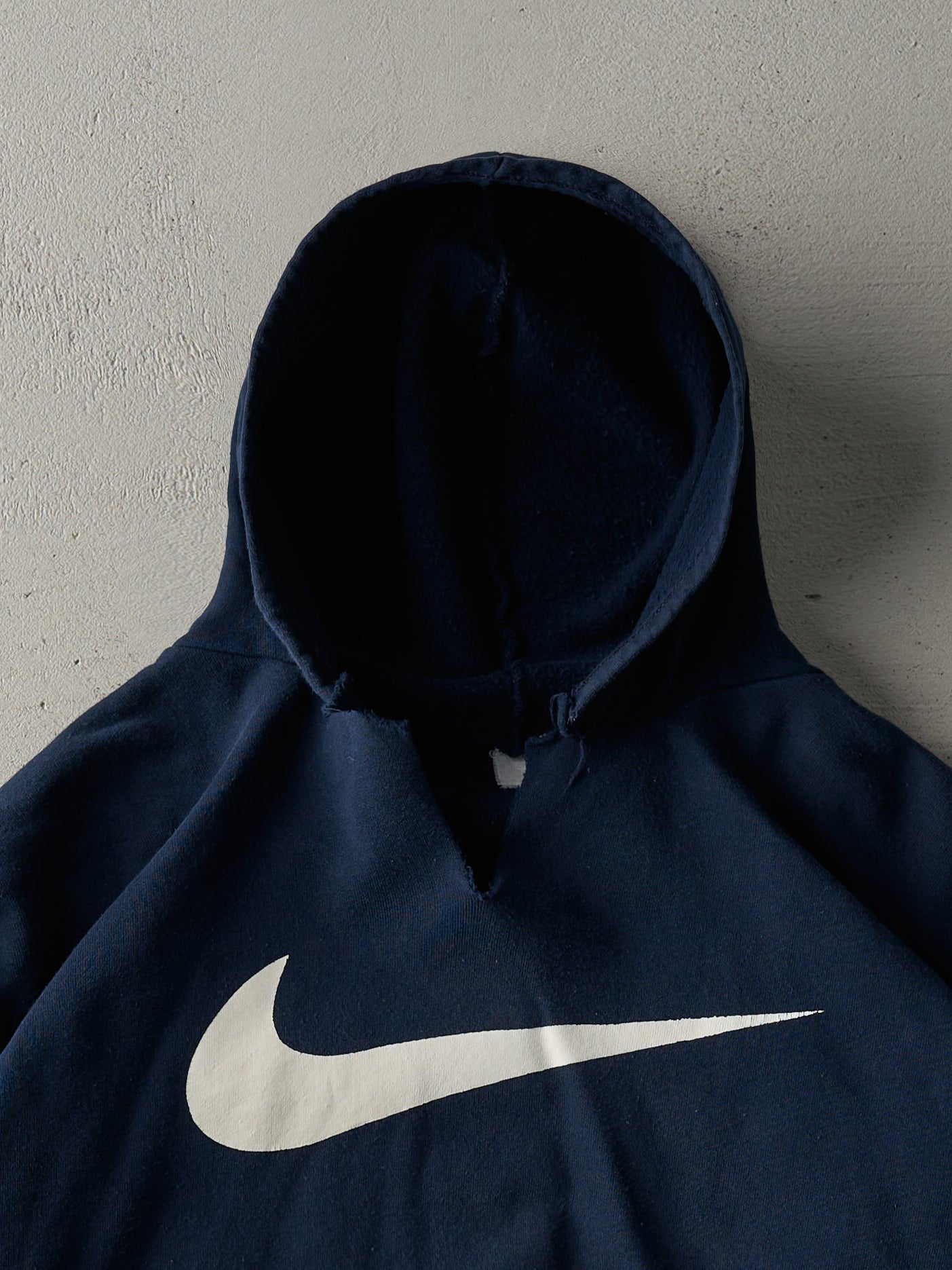 Vintage 90s Navy Blue Nike Big Swoosh Wide Hoodie (M)