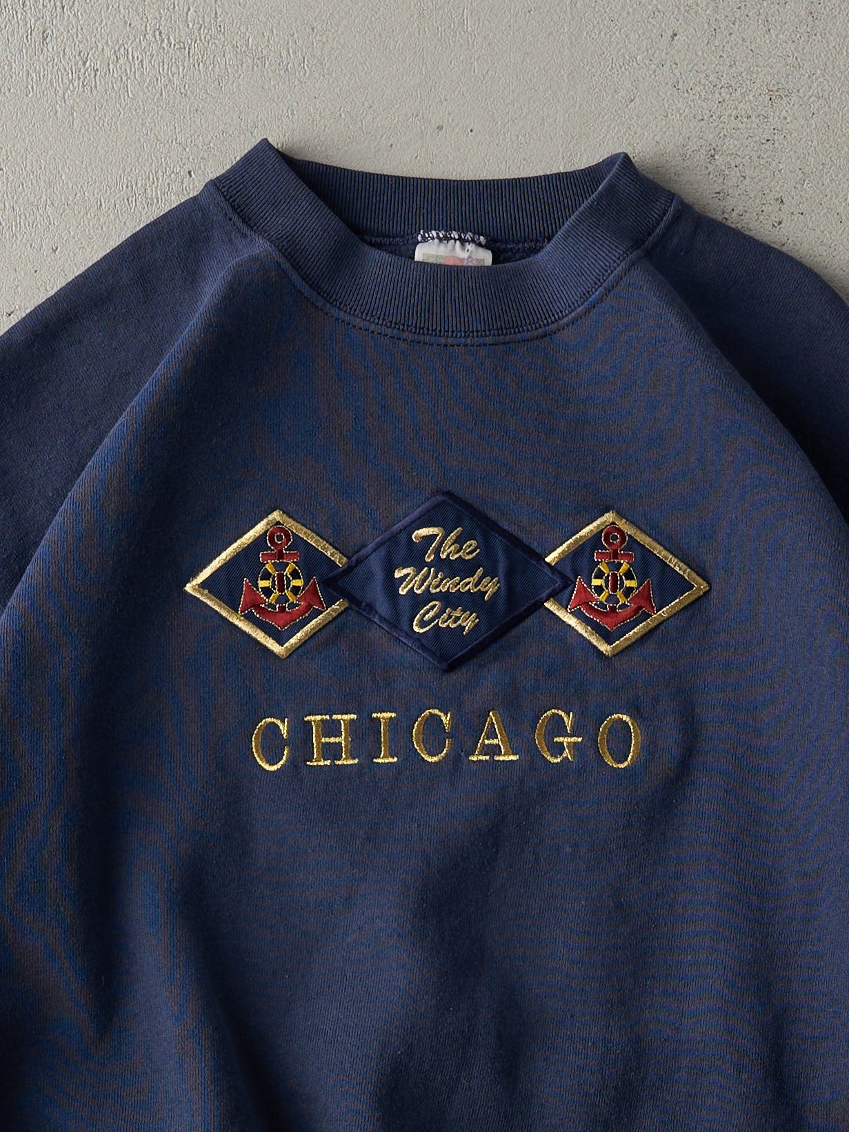 Vintage 90s Navy Blue Chicago Embroidered Boxy Crewneck (M)