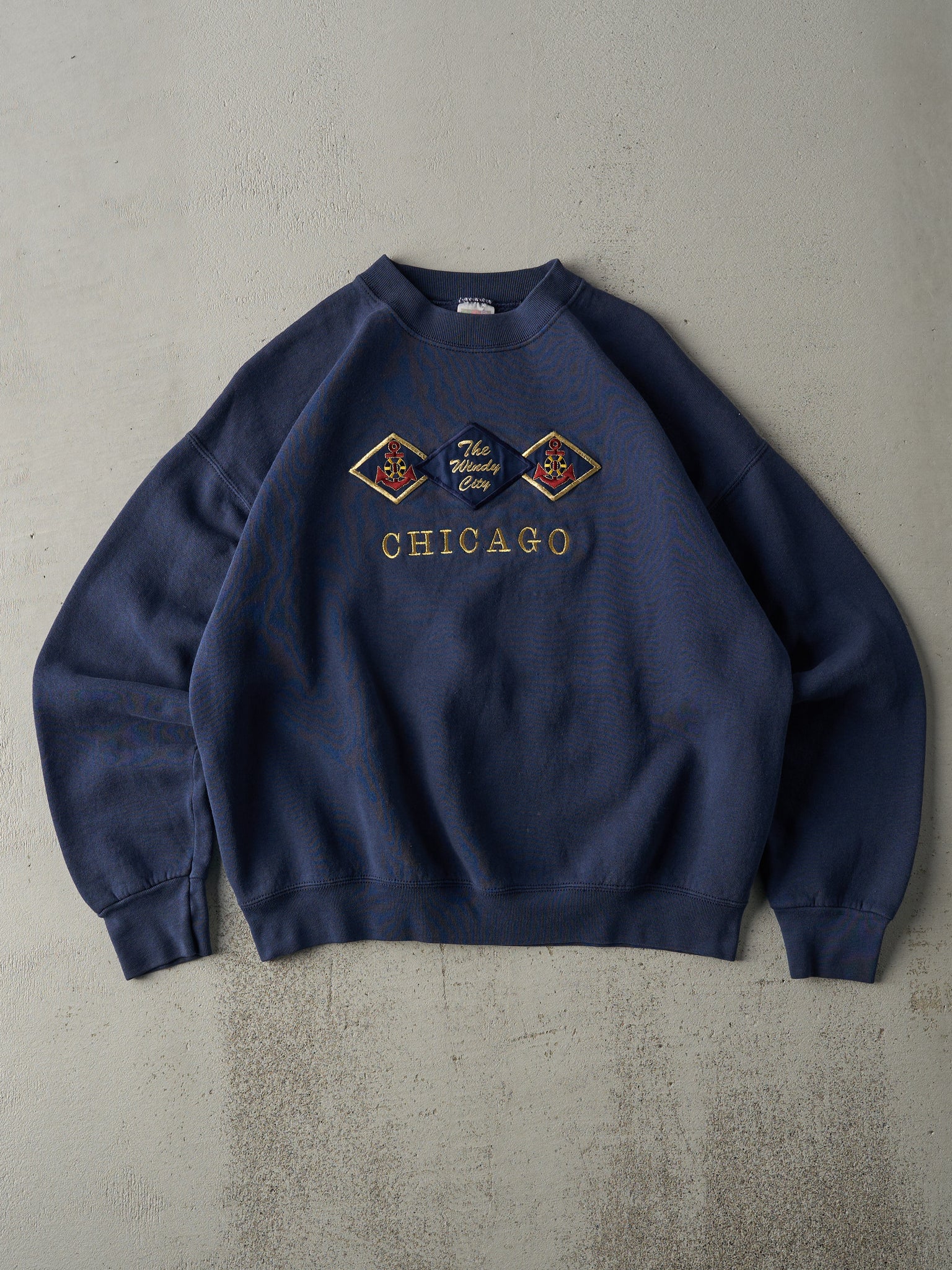 Vintage 90s Navy Blue Chicago Embroidered Boxy Crewneck (M)