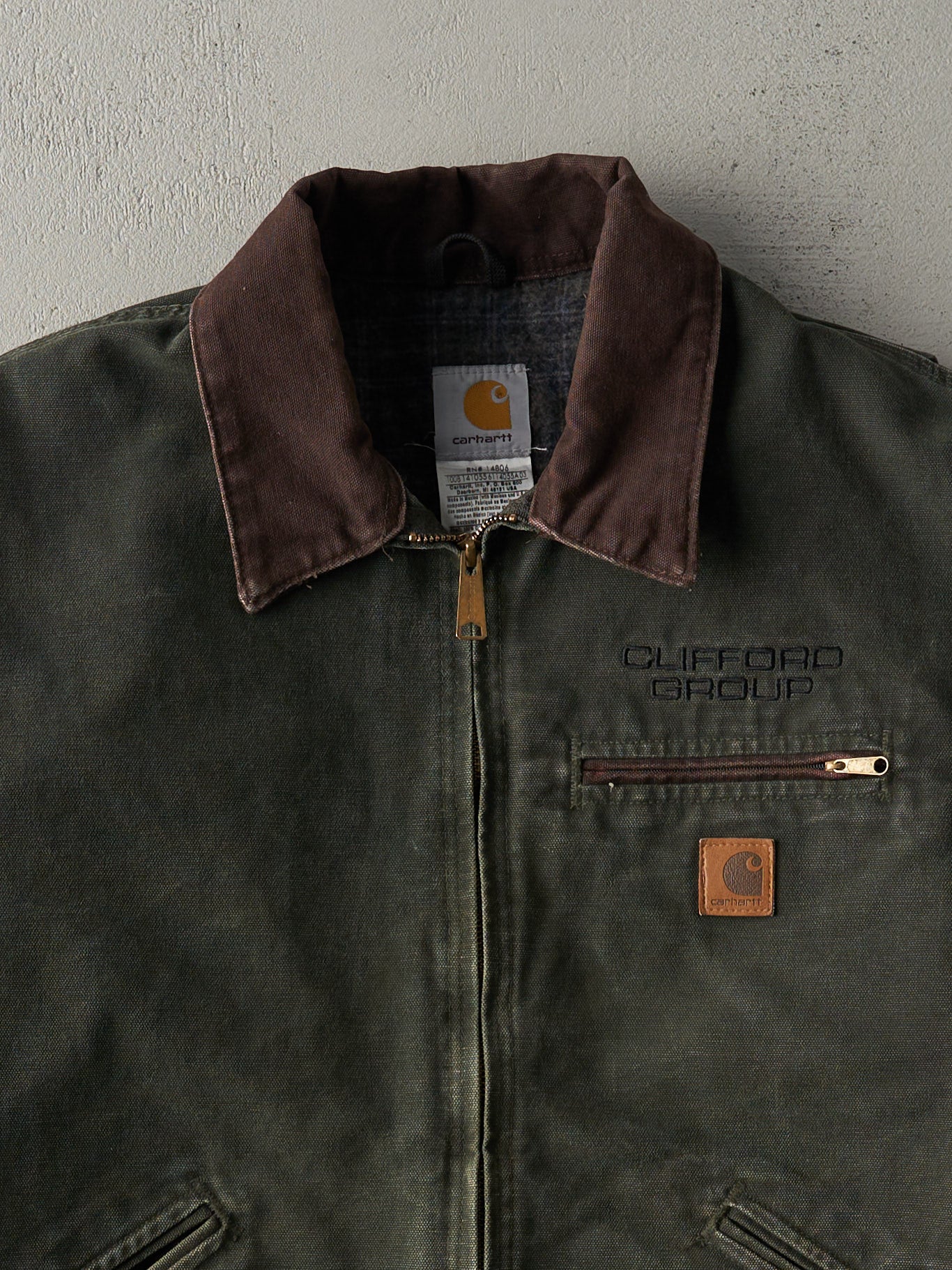 Vintage Y2K Washed Forest Green Clifford Group Boxy Carhartt Blanket Lined Detroit Jacket (L)