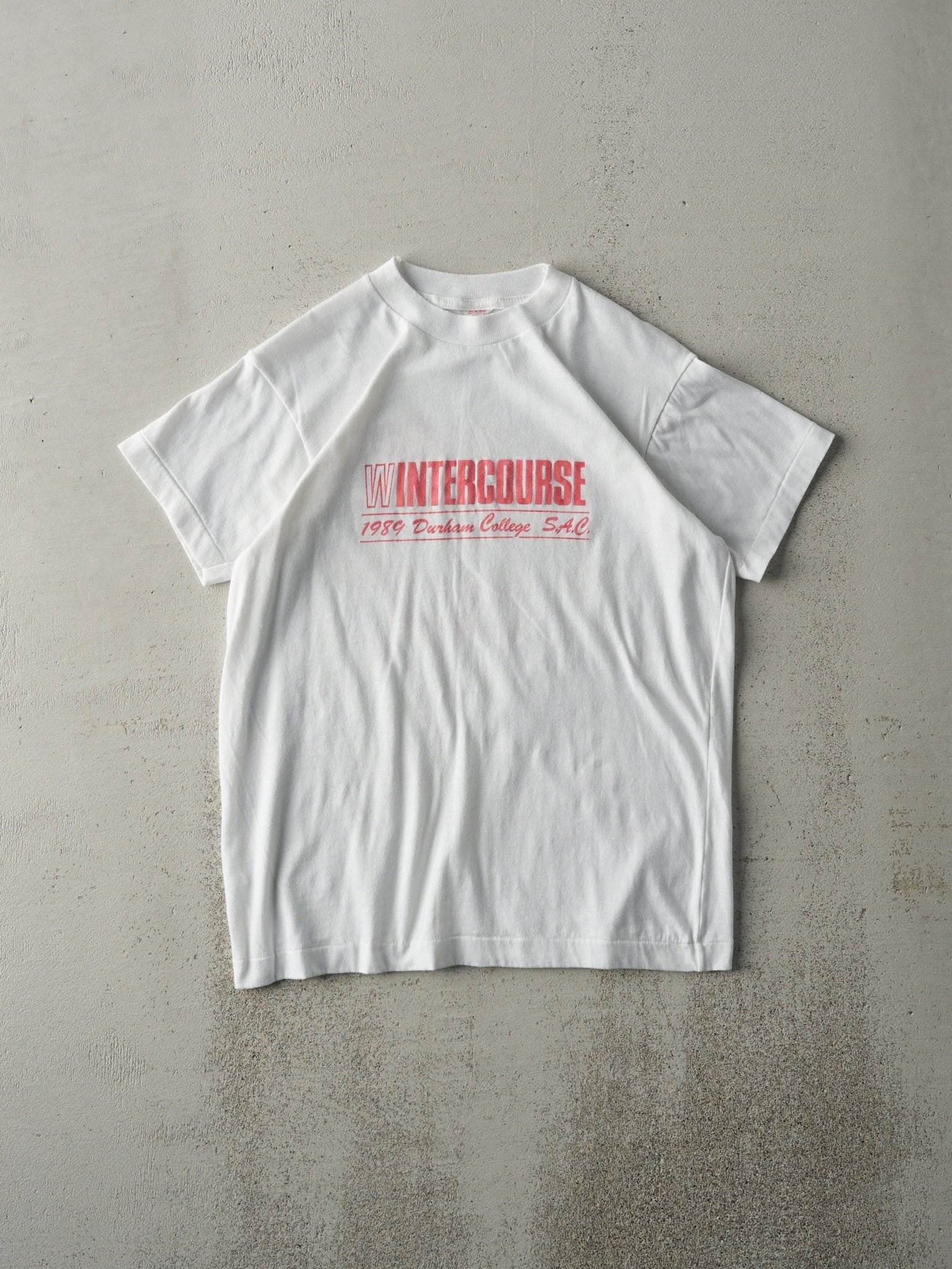 Vintage 89' White Winter Course Durham College Single Stitch Tee (S)