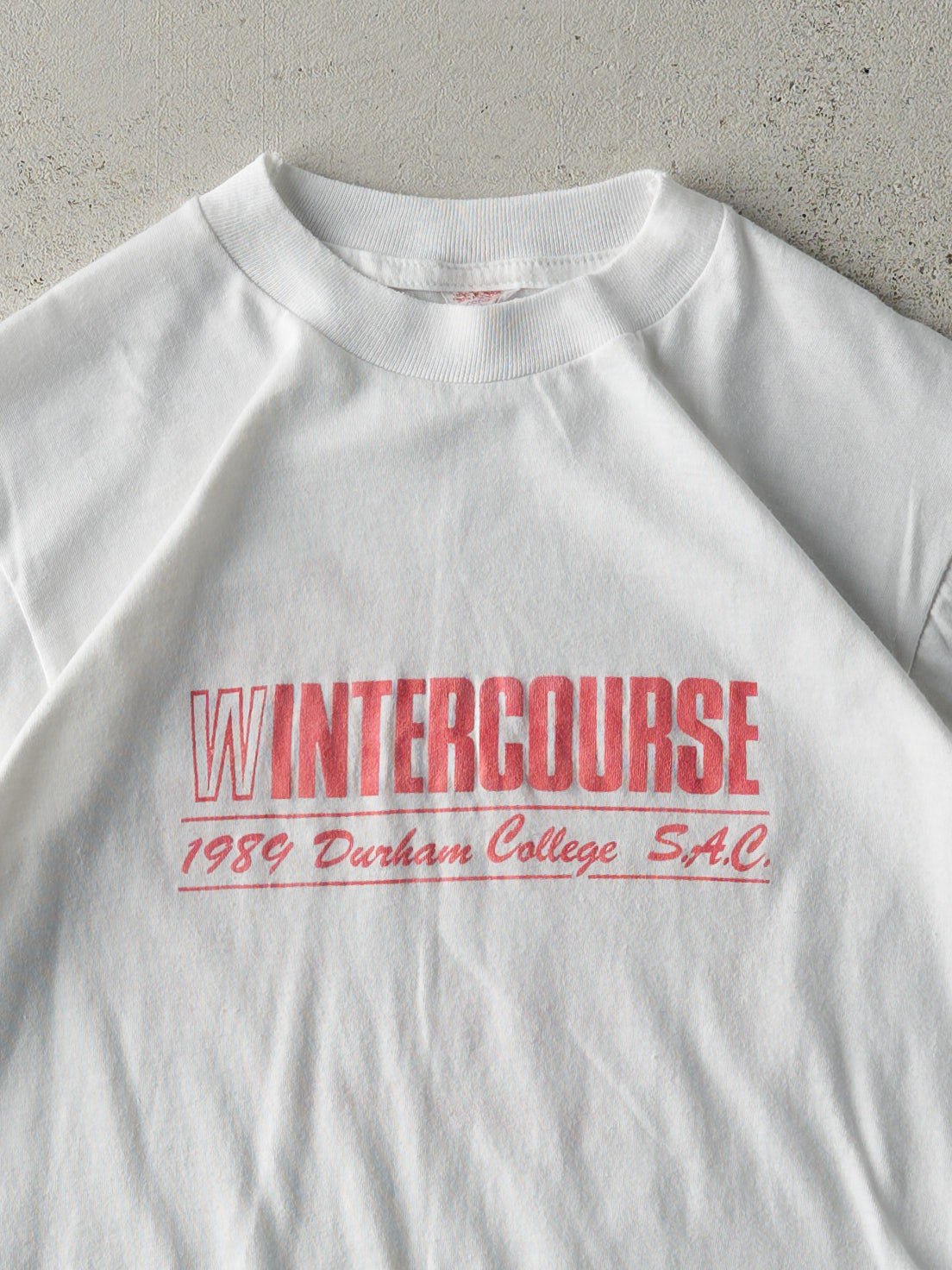 Vintage 89' White Winter Course Durham College Single Stitch Tee (S)