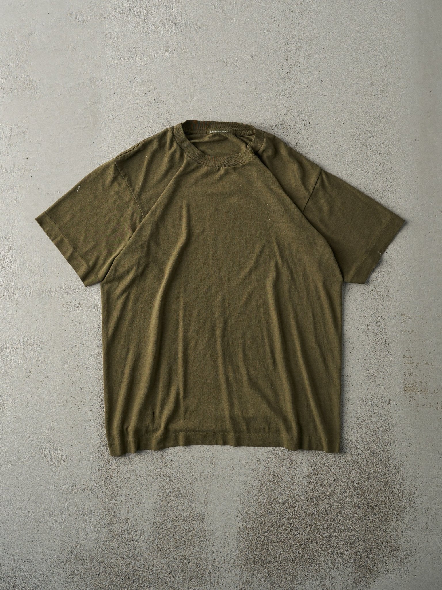 Vintage 80s Army Green Blank Single Stitch Tee (S)