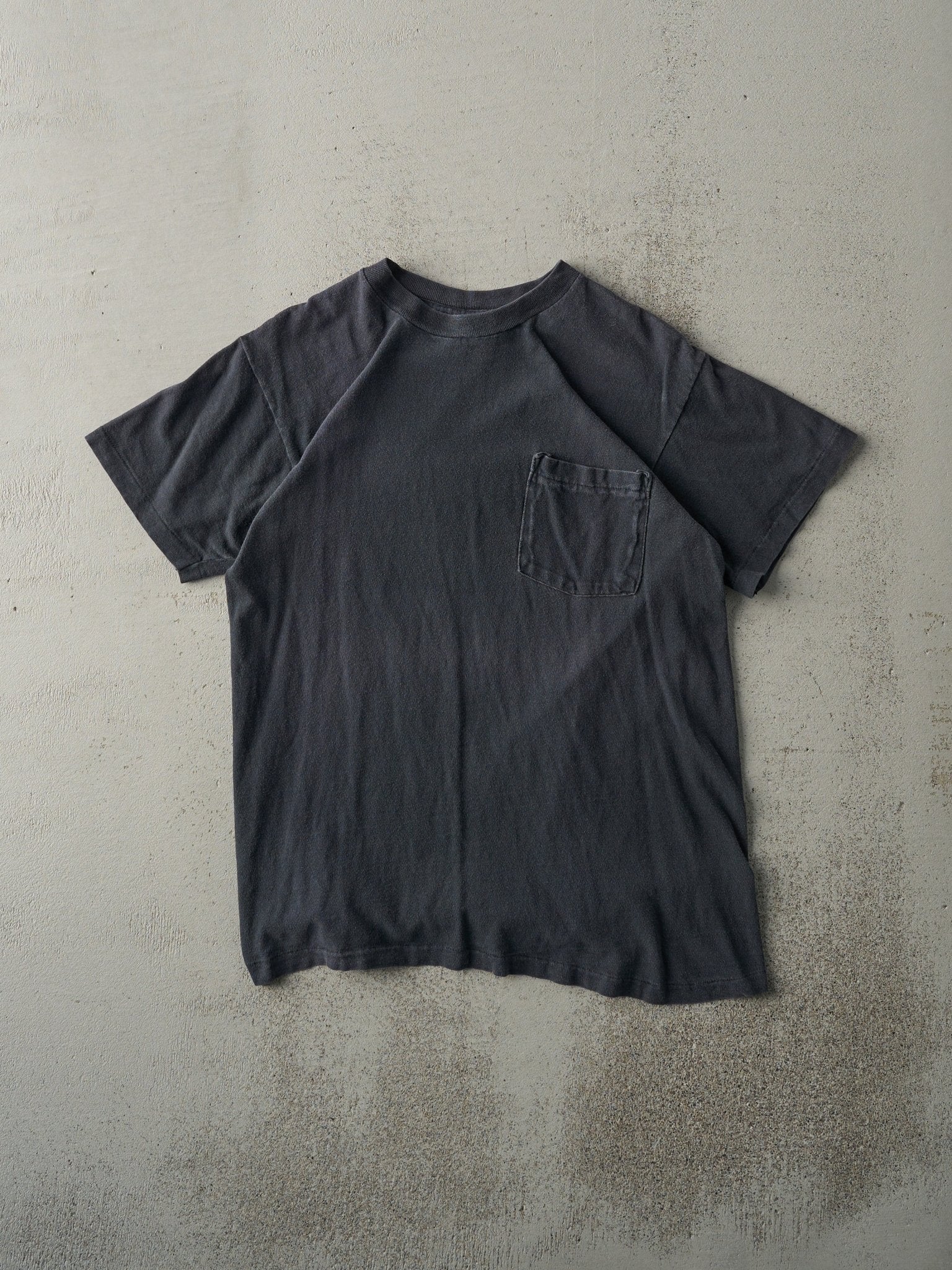 Vintage 90s Faded Black Blank Single Stitch Pocket Tee (S)