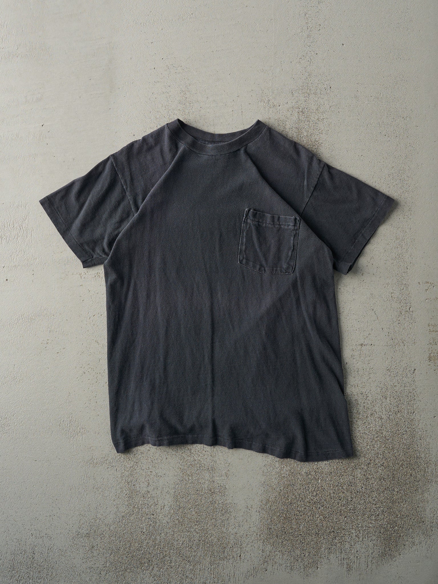 Vintage 90s Faded Black Blank Single Stitch Pocket Tee (S)