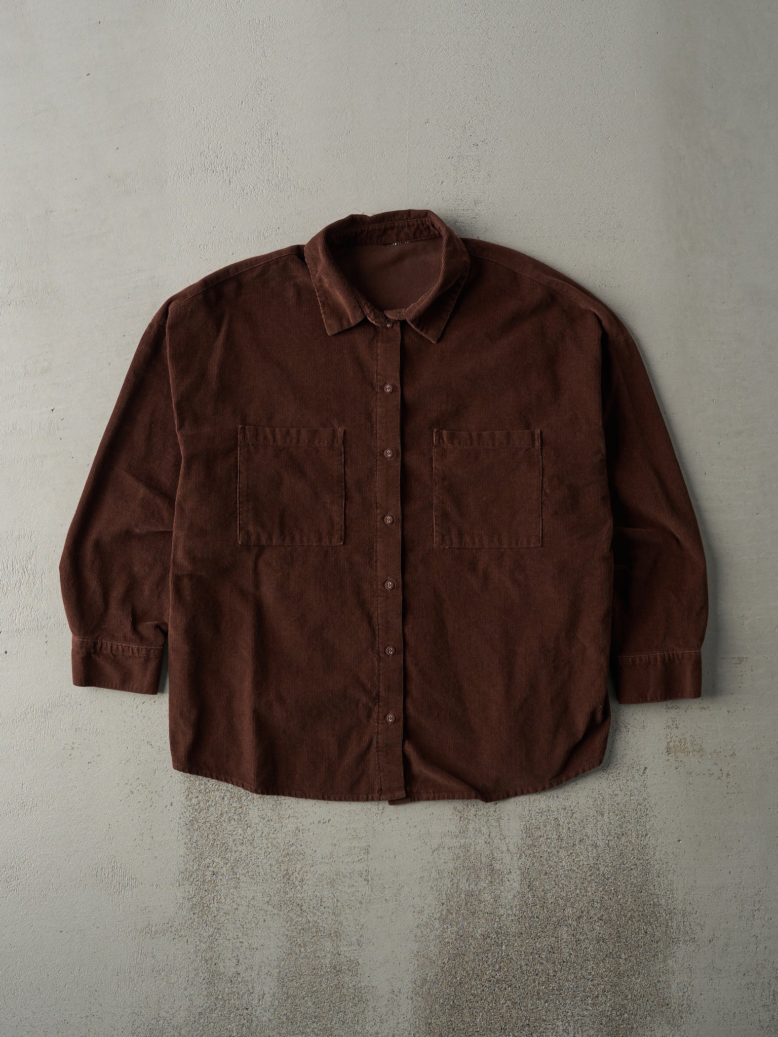 Vintage 80s Brown Corduroy Button Up Long Sleeve (L)