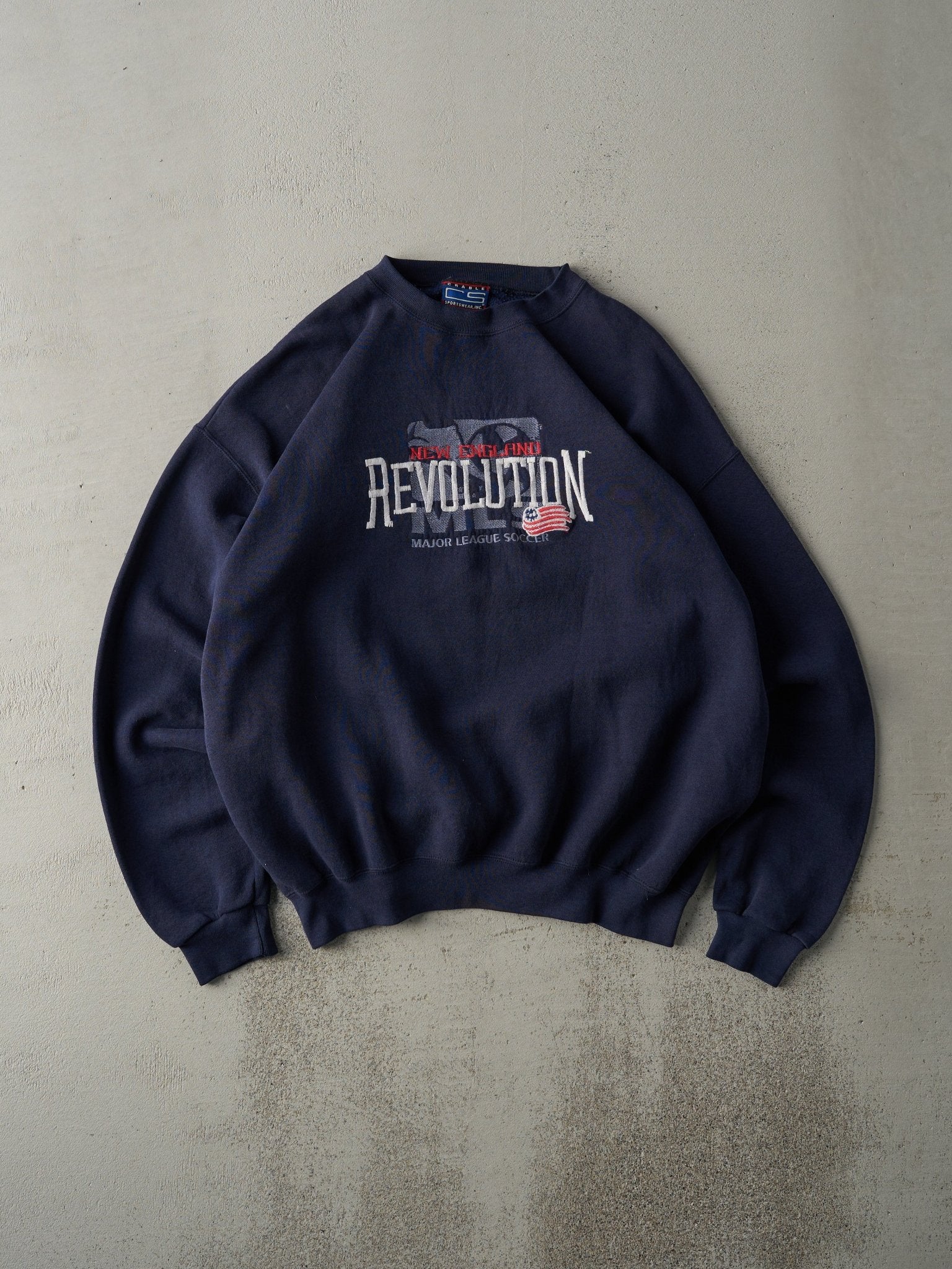 Vintage 90s Navy Blue New England Revolution MLS Embroidered Crewneck (L)