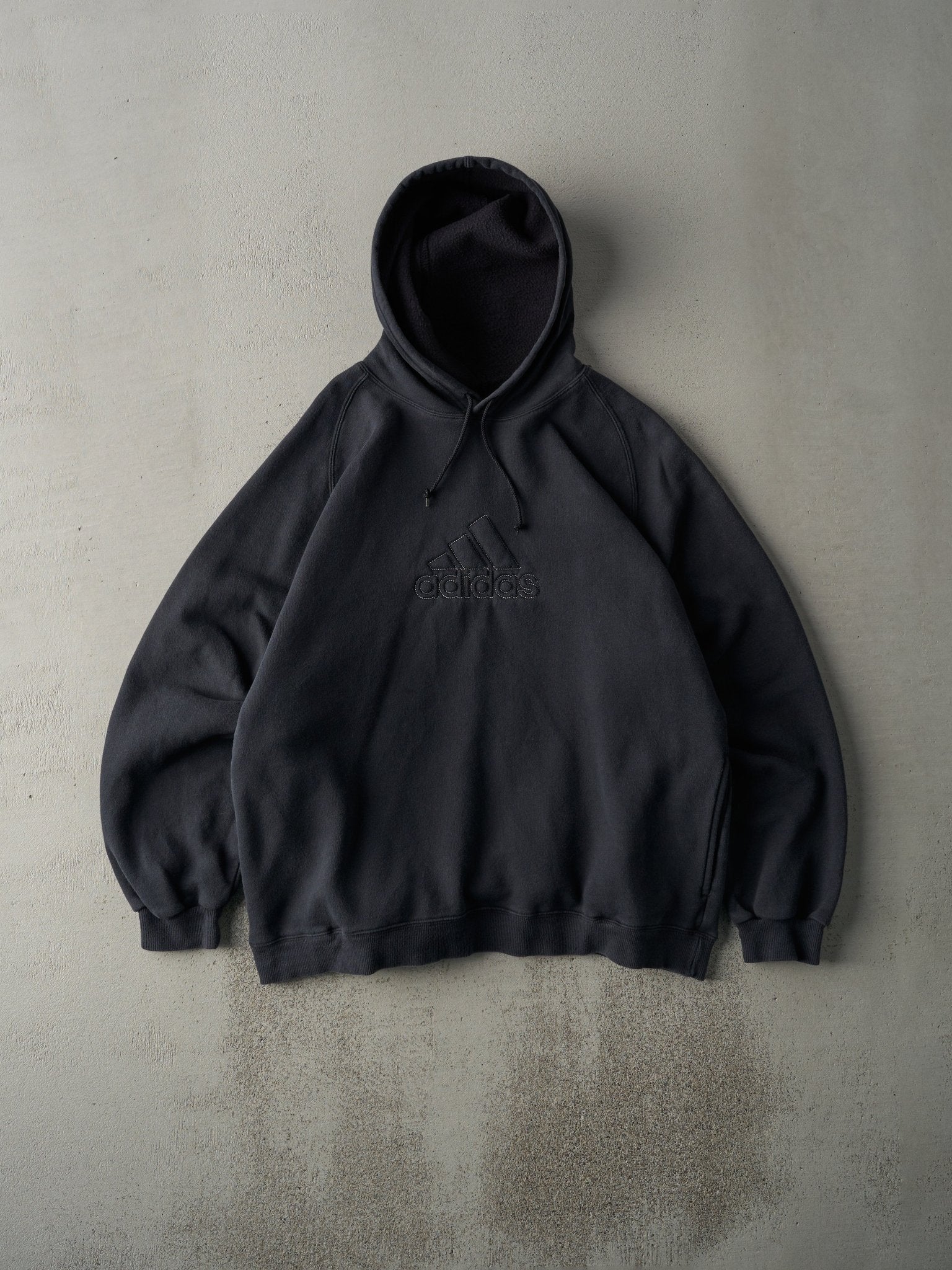 Vintage Y2K Faded Black Embroidered Adidas Logo Hoodie (L)
