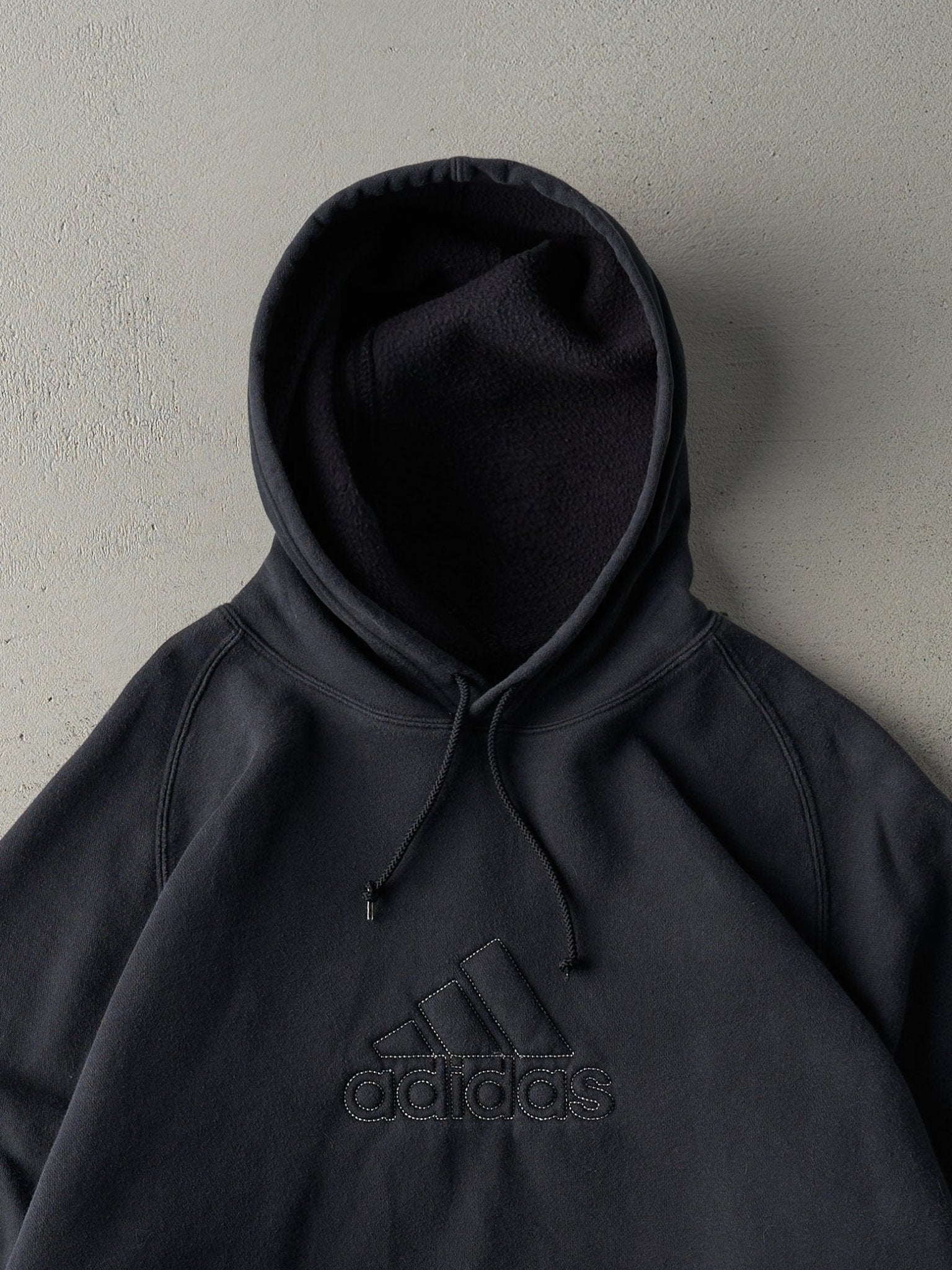 Vintage Y2K Faded Black Embroidered Adidas Logo Hoodie (L)