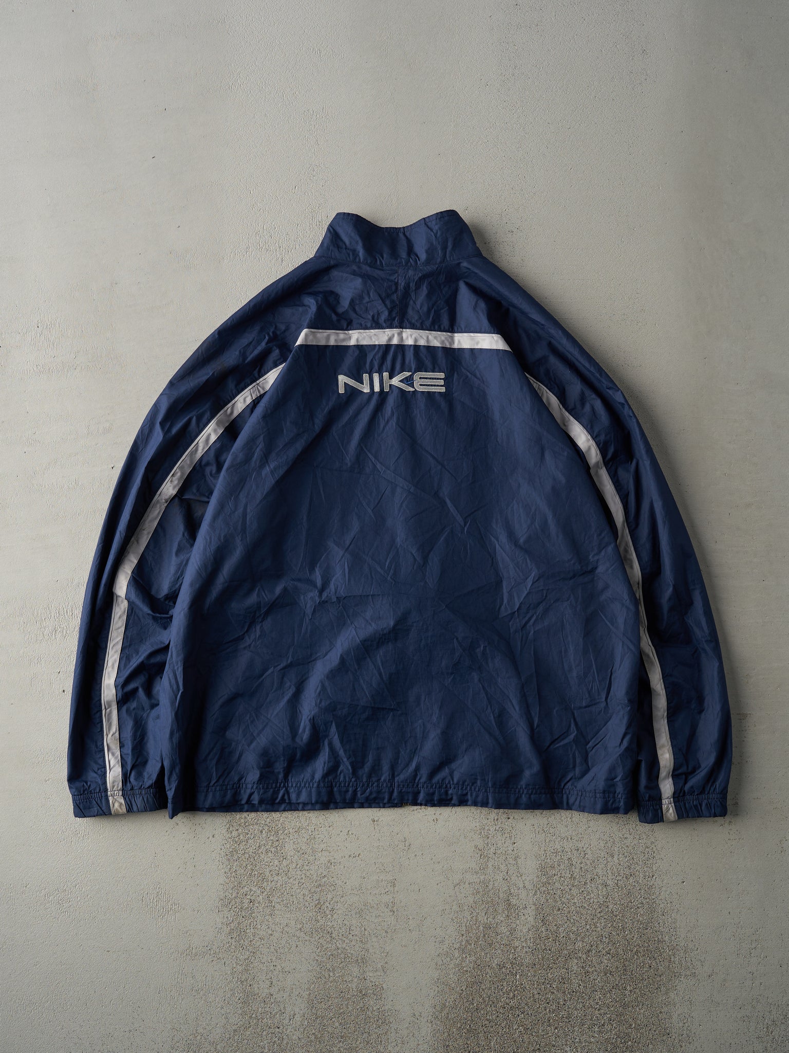 Vintage Y2K Navy Blue Reflective Stripe Nike Embroidered Windbreaker Jacket (L)