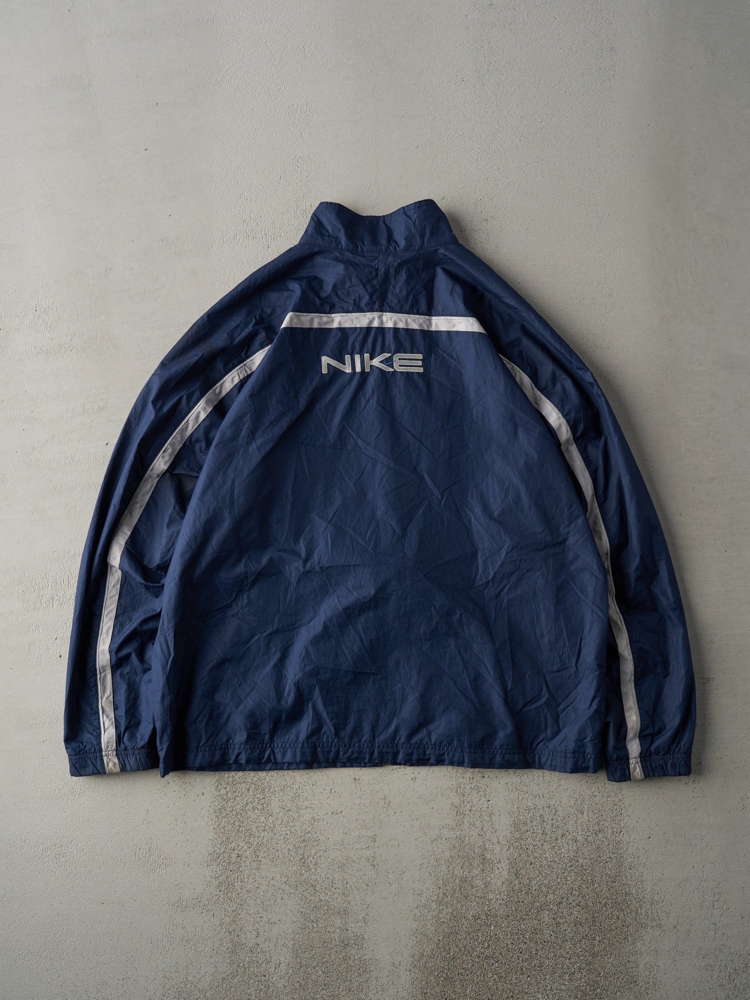 Vintage Y2K Navy Blue Reflective Stripe Nike Embroidered Windbreaker J â Rebalance Vintage