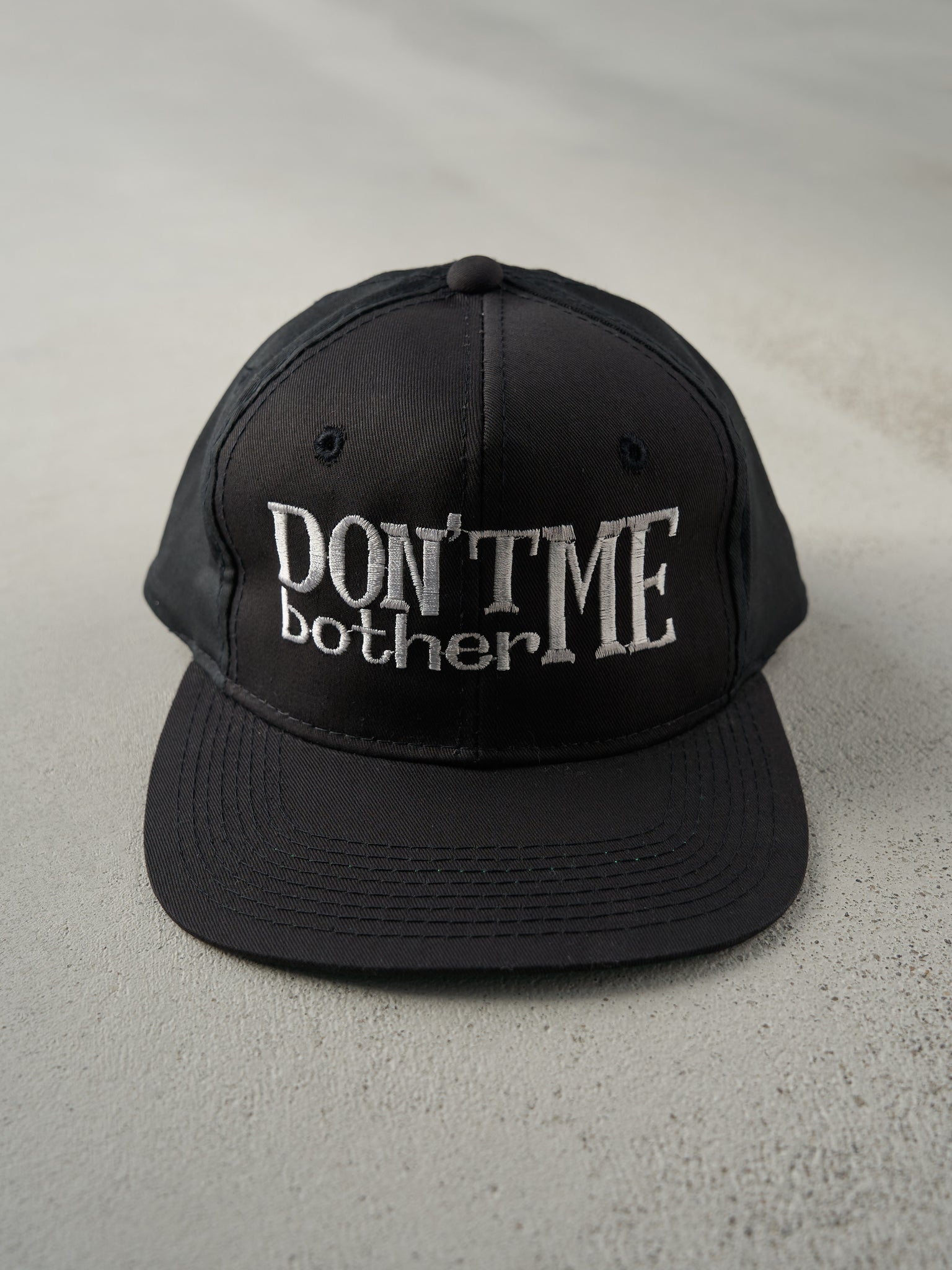 Vintage 90s Black Embroidered "Don't Bother Me" Snapback Hat