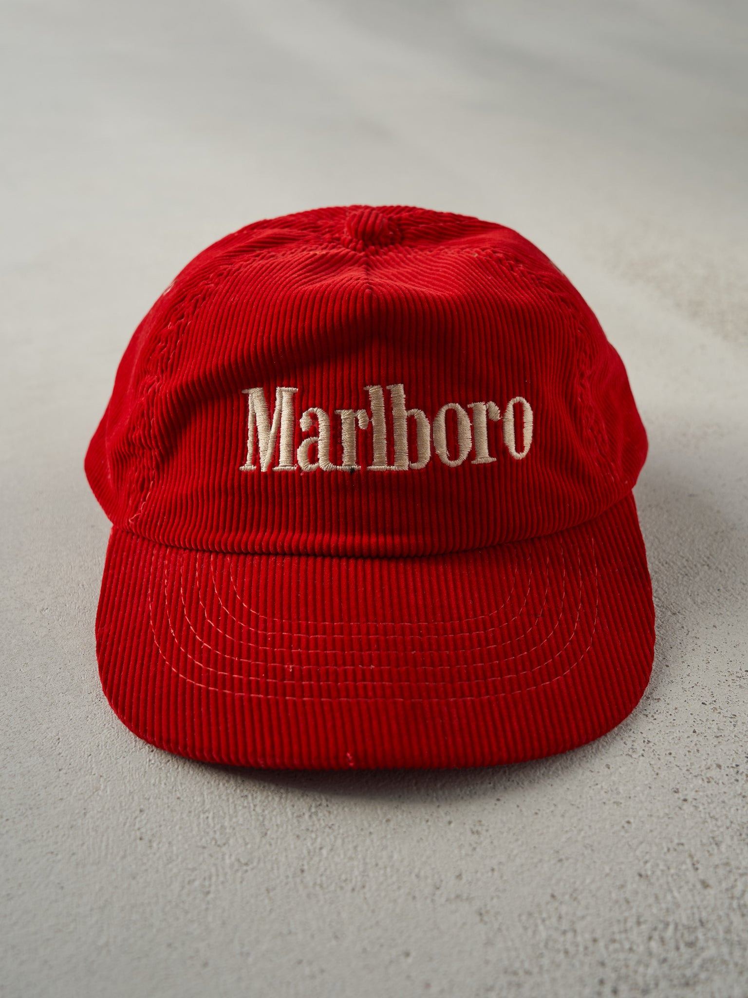 Vintage 80s Red Corduroy Marlboro Embroidered Snapback Hat