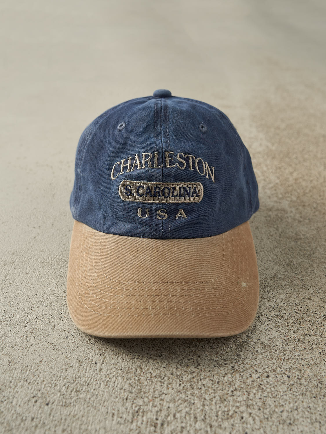 Vintage 90s Navy Blue & Beige Charleston USA Strapback (O/S)