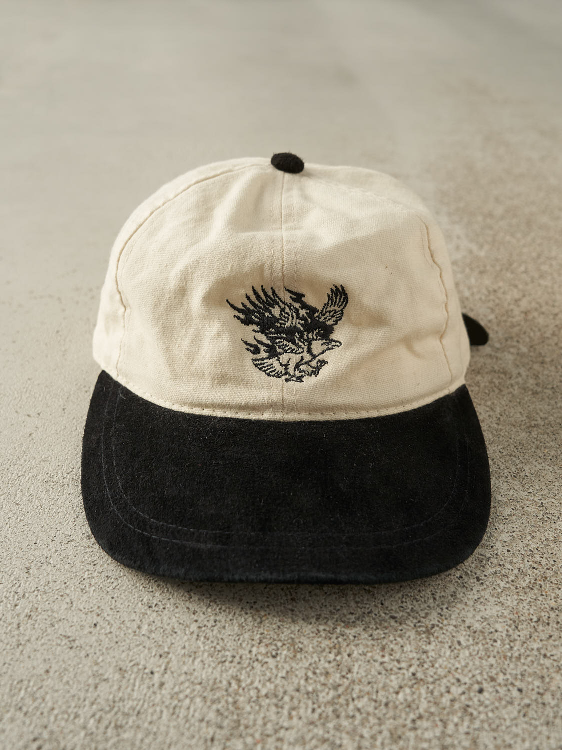 Vintage 90s White & Black Embroidered Eagle Leather Strapback (O/S)