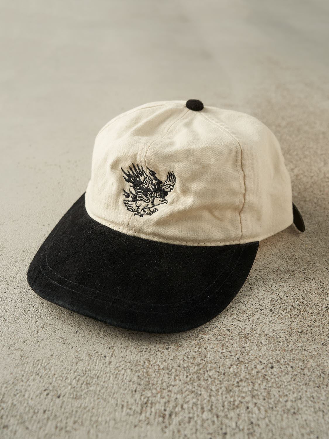 Vintage 90s White & Black Embroidered Eagle Leather Strapback (O/S)