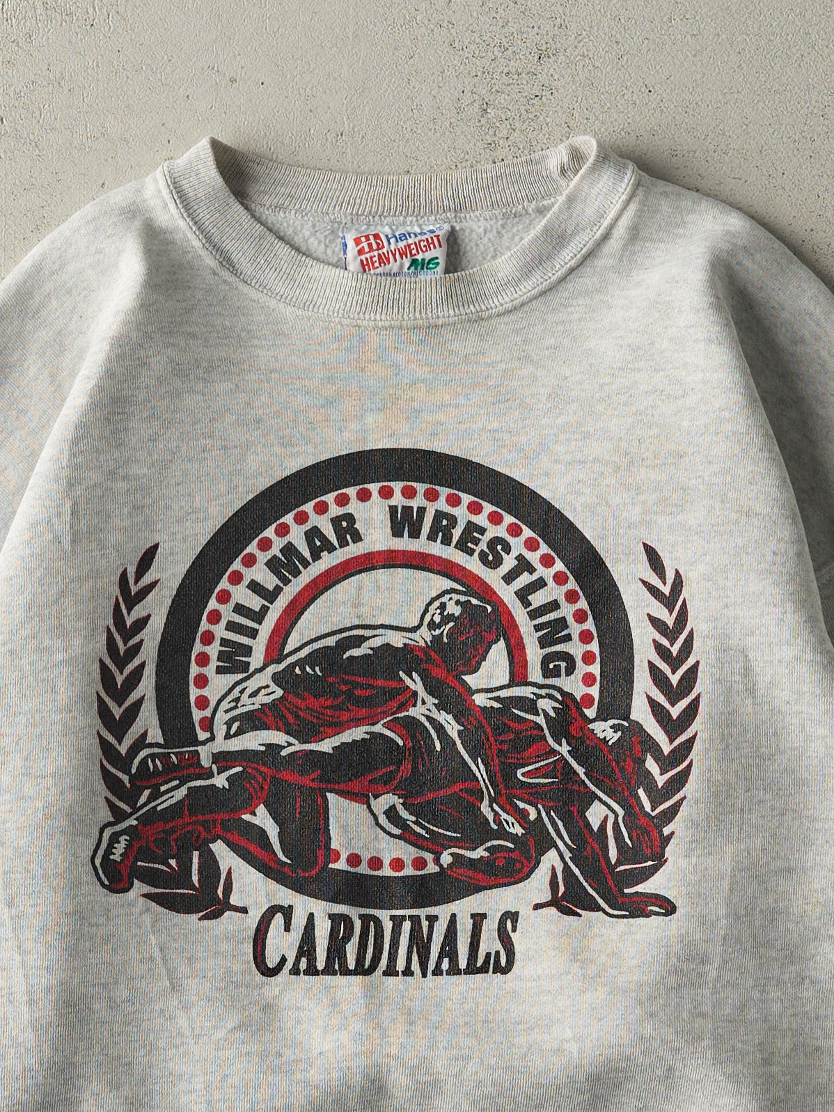 Vintage 90s Heather Grey Willmar Cardinals Wrestling Crewneck (L)