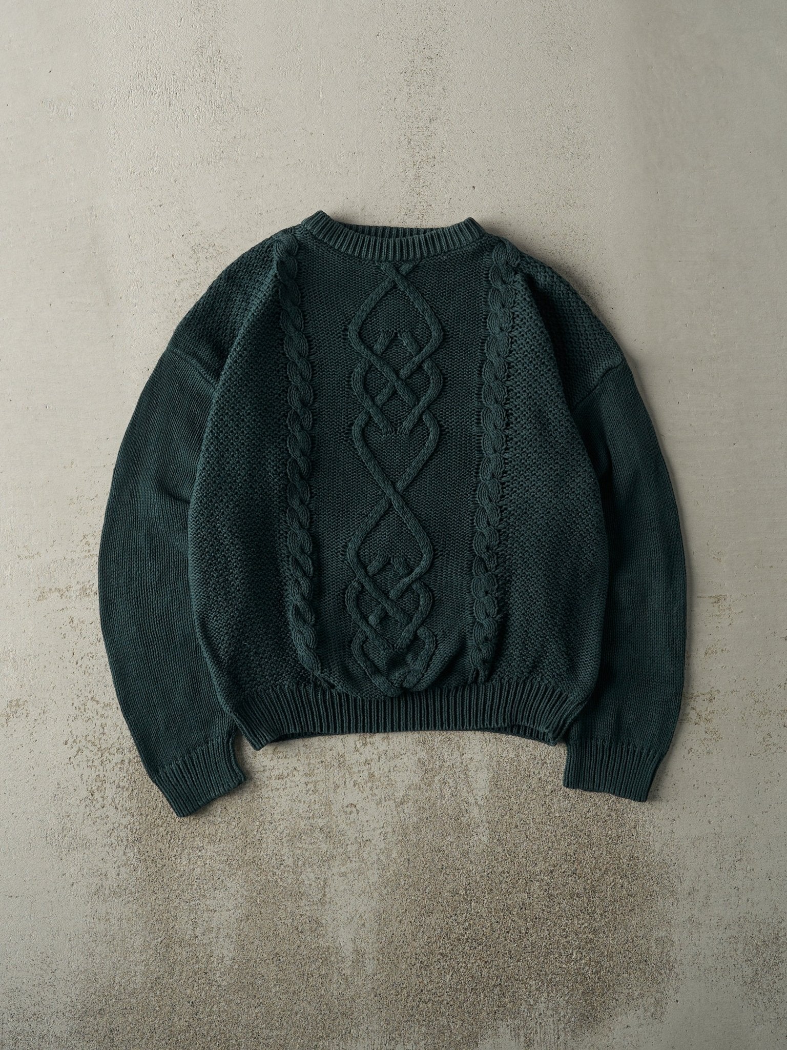 Vintage 90s Green Cable Knit Pullover Sweater (S/M)