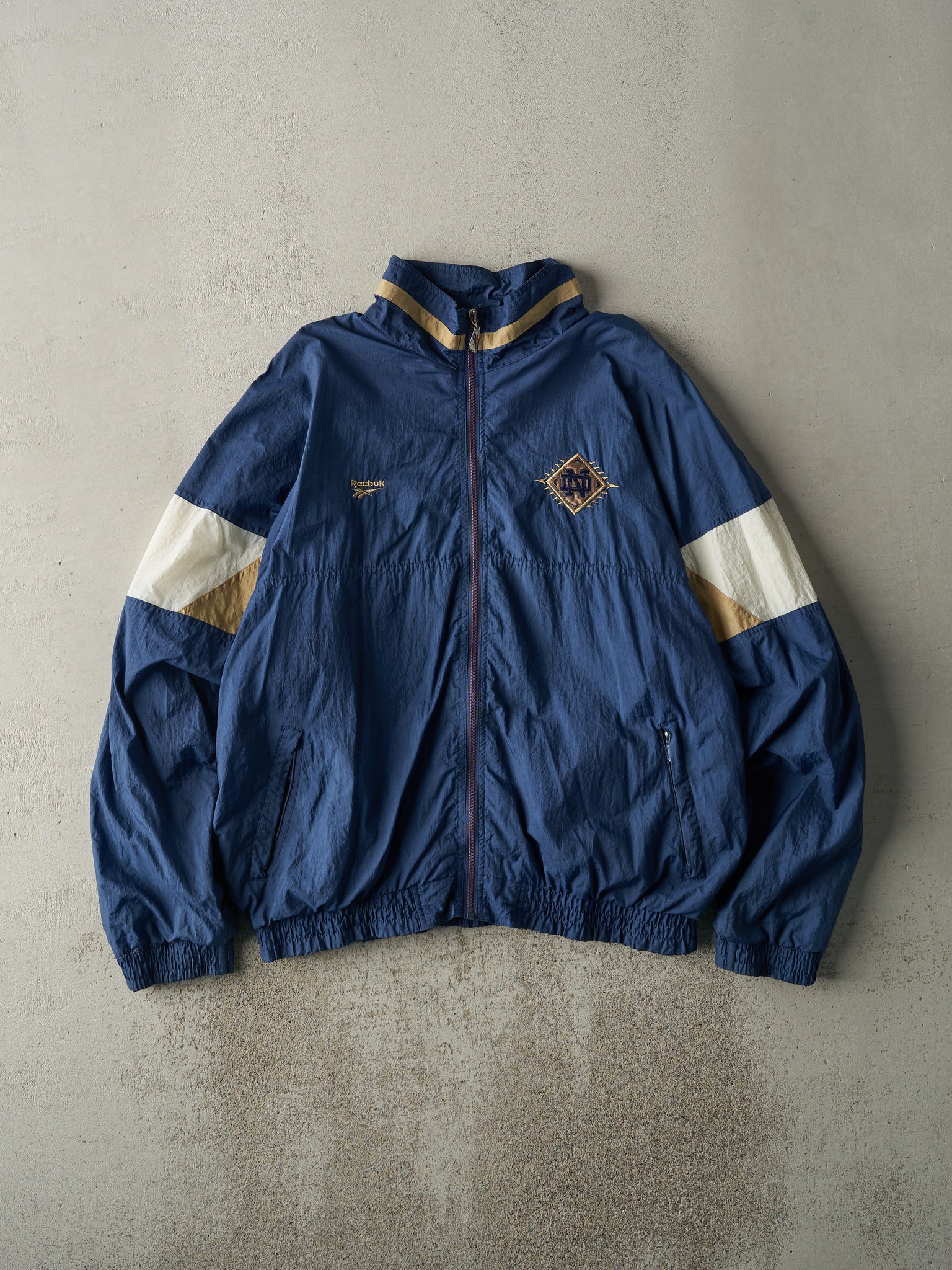 Vintage 90s Navy Blue Notre Dame Reebok Nylon Windbreaker (XL)