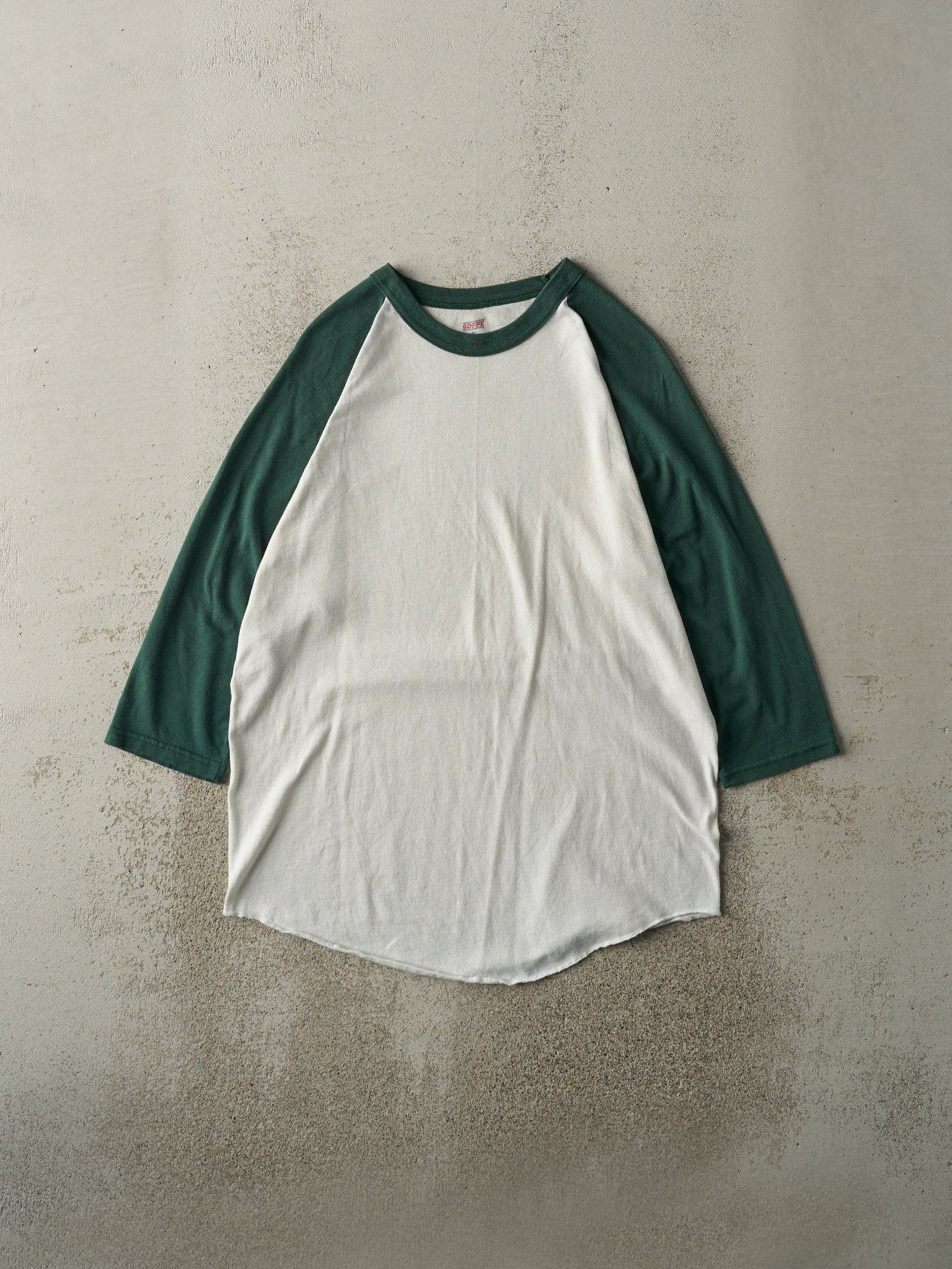 Vintage Y2K White & Green Blank Baseball Tee (M)
