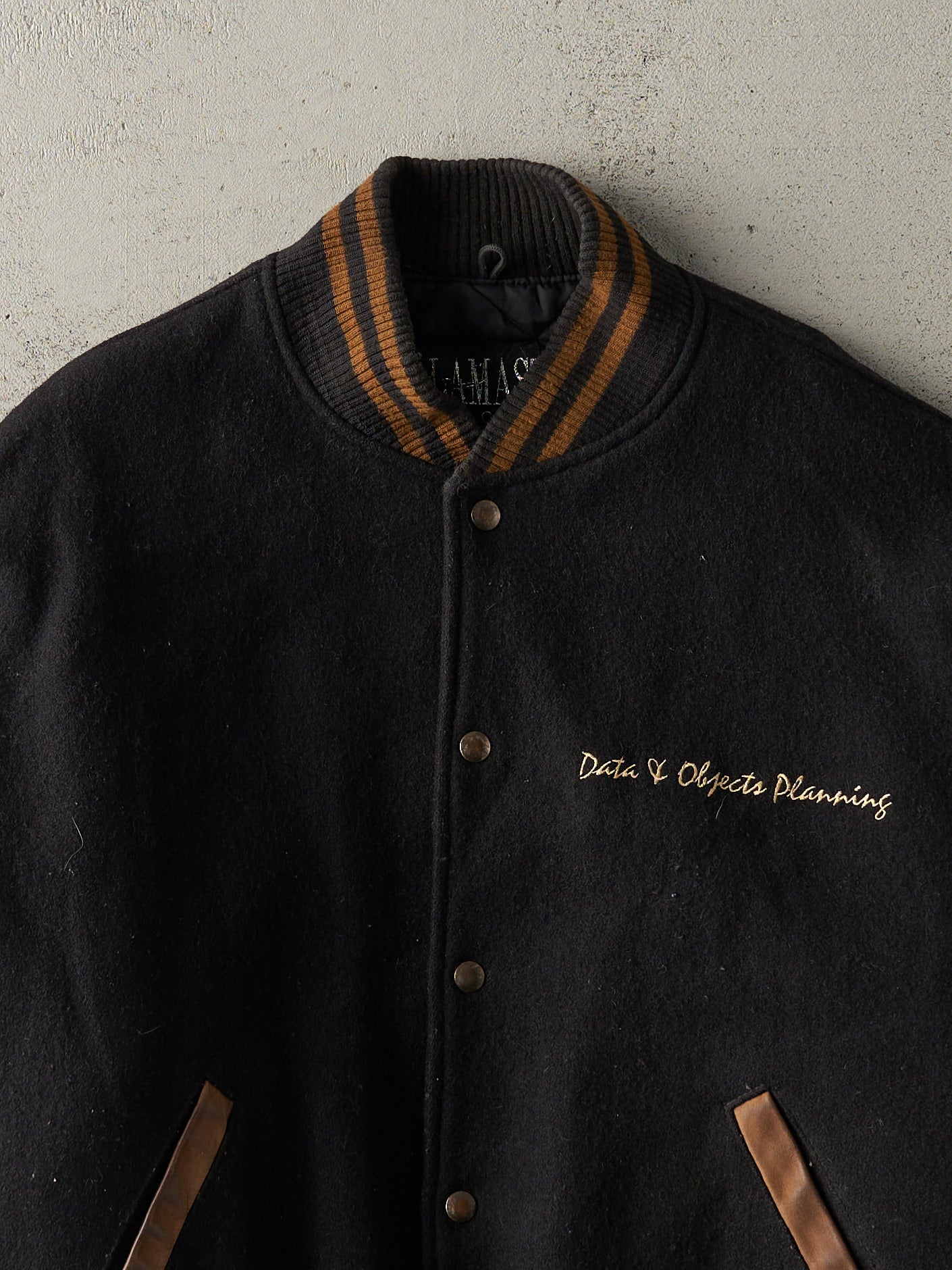 Vintage 90s Black & Brown Embroidered Varsity Jacket (L)