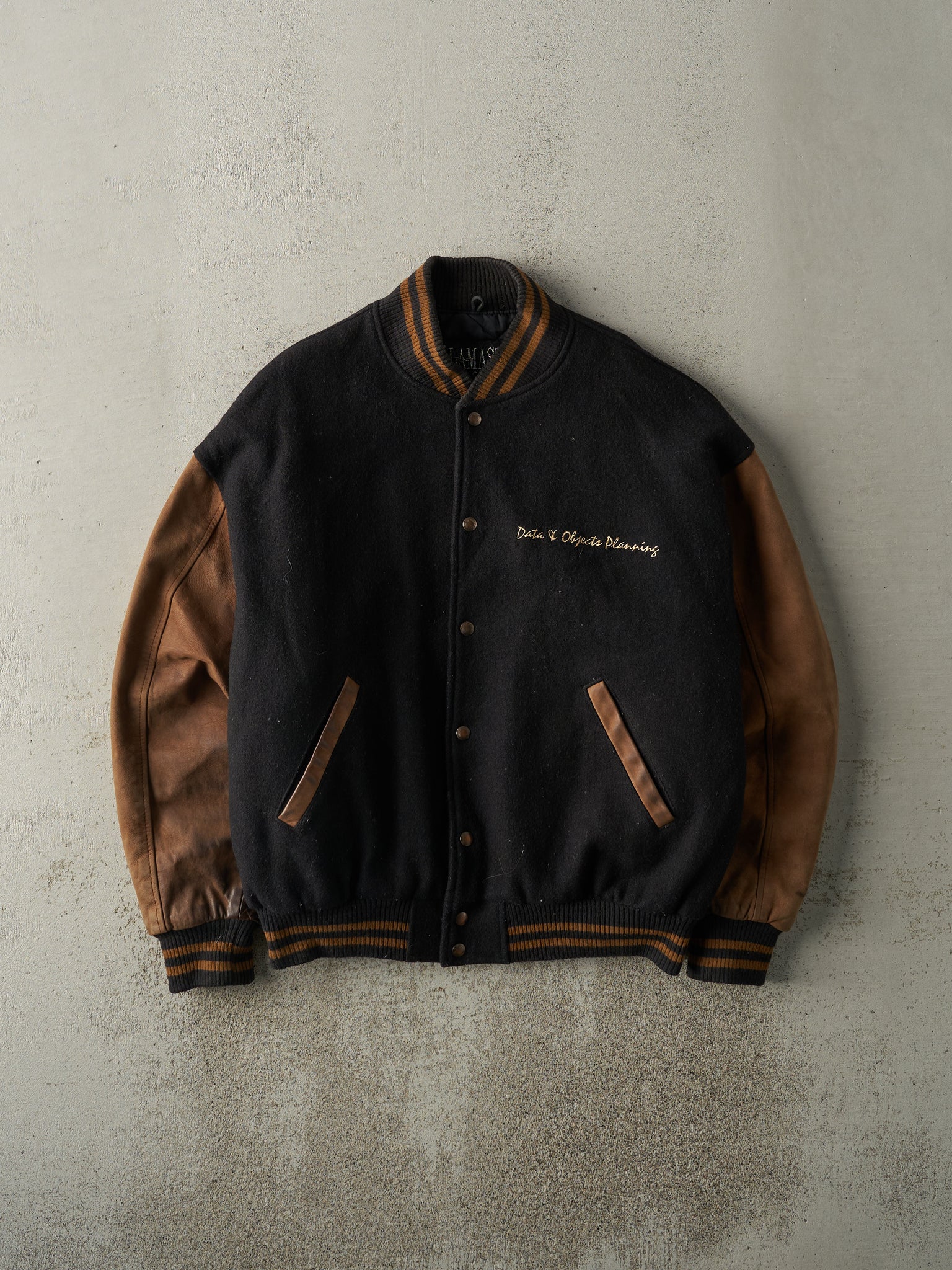 Vintage 90s Black & Brown Embroidered Varsity Jacket (L)