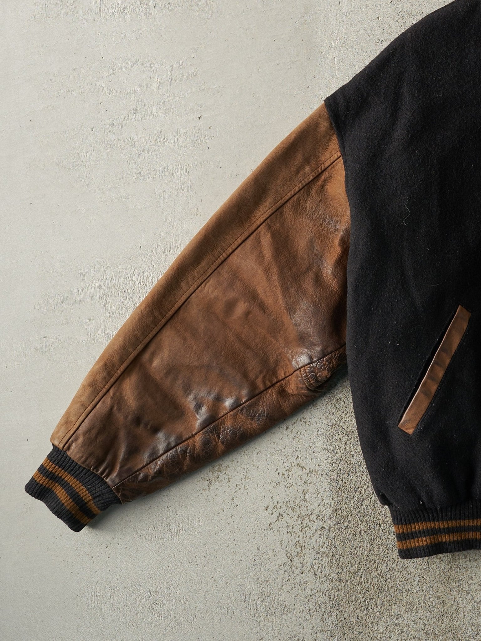 Vintage 90s Black & Brown Embroidered Varsity Jacket (L)