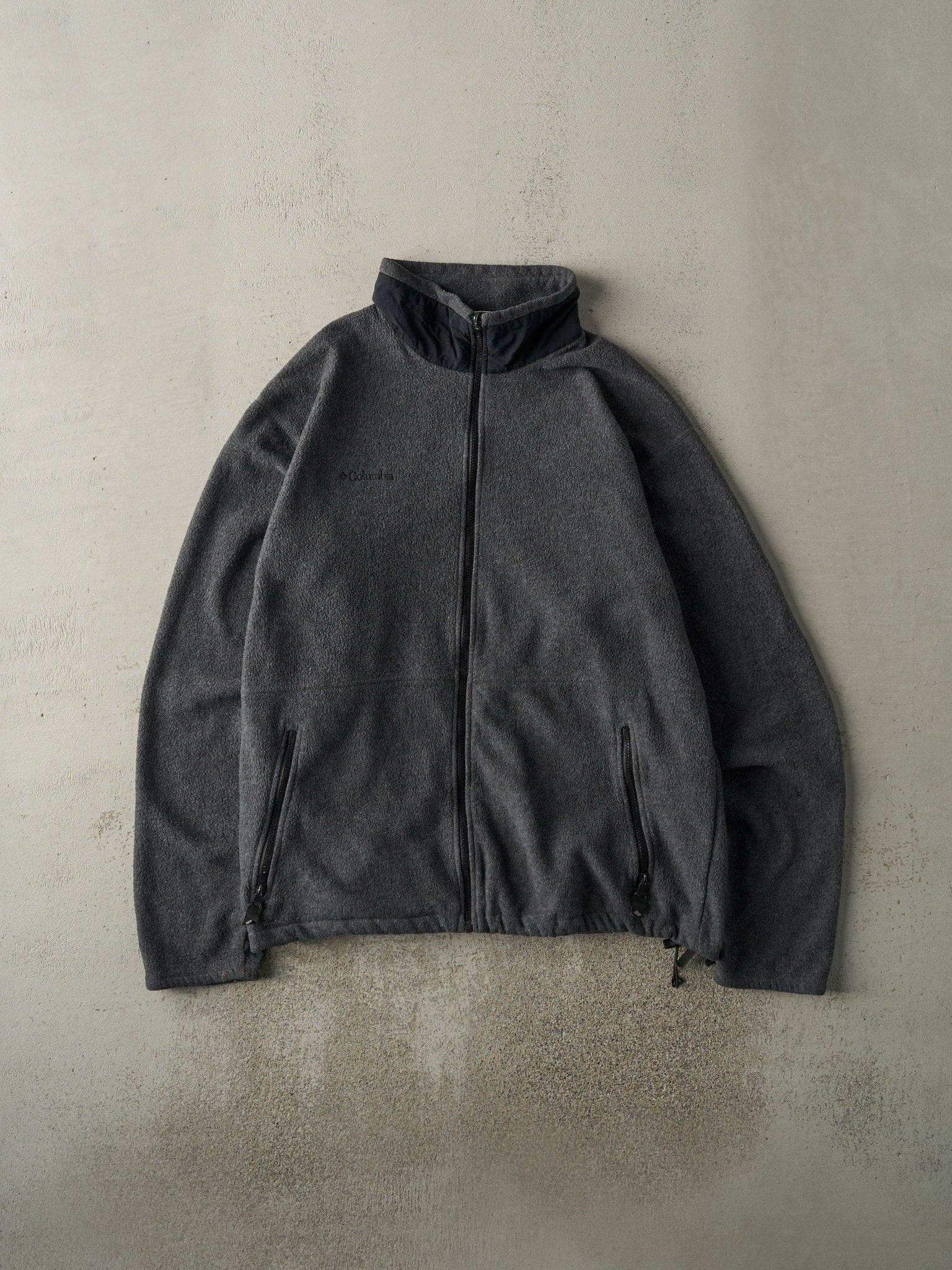 Vintage 90s Charcoal Grey & Black Zip Up Columbia Fleece Sweatshirt (XL)