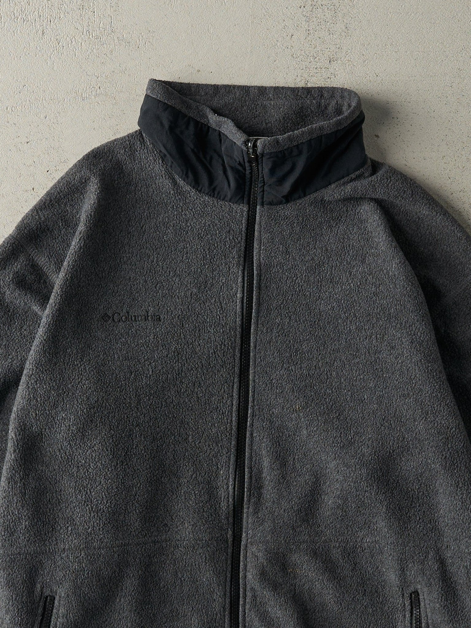 Vintage 90s Charcoal Grey & Black Zip Up Columbia Fleece Sweatshirt (XL)