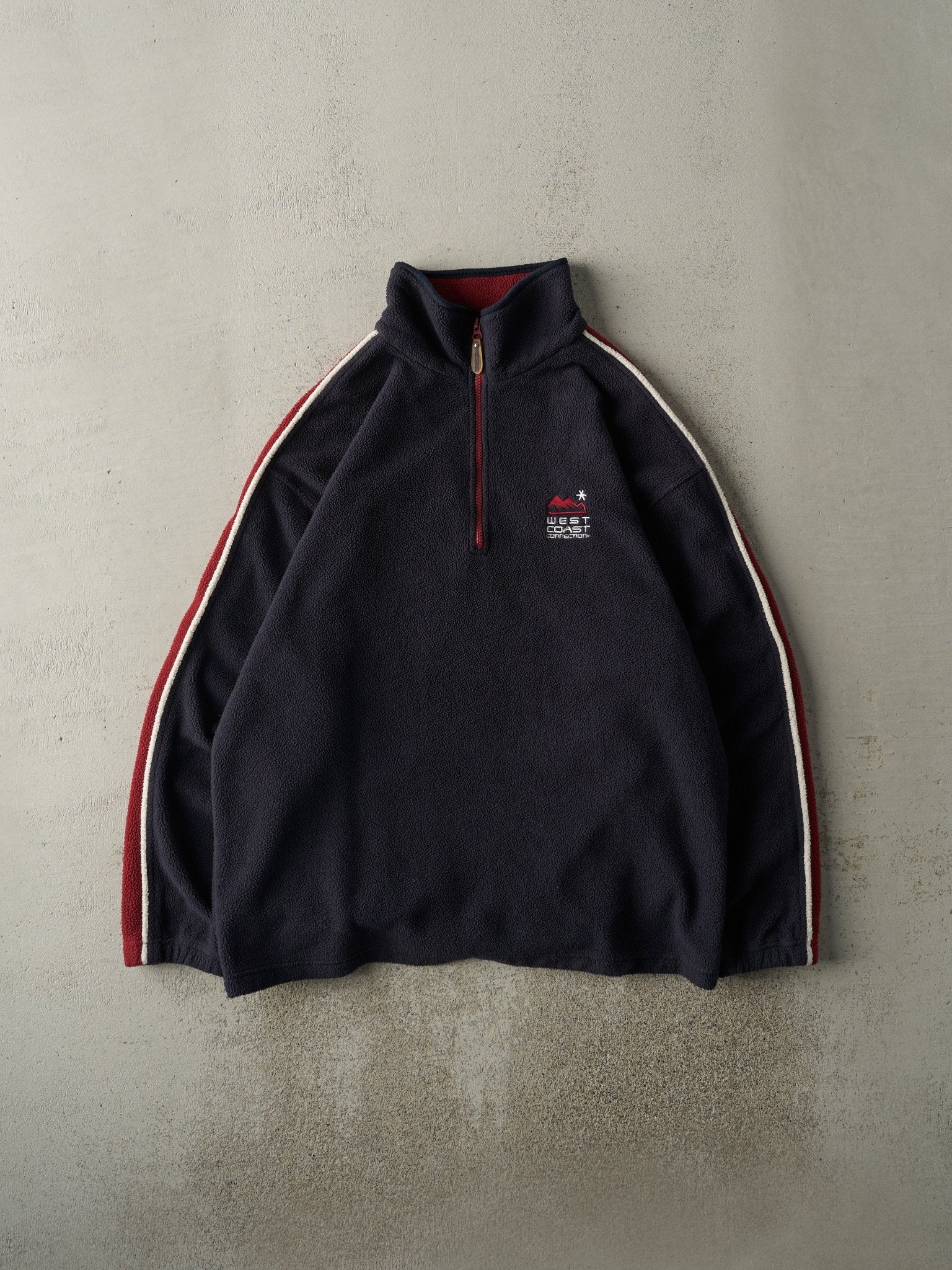Vintage Y2K Navy Blue & Burgundy Quarter Zip Fleece (L)