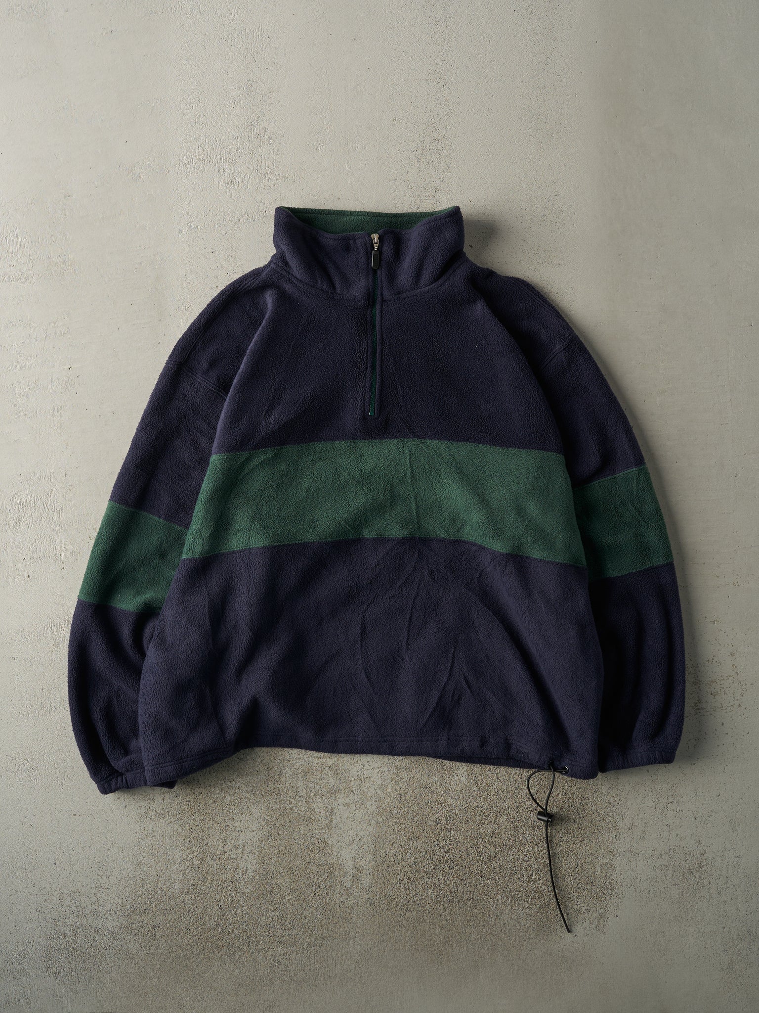 Vintage Y2K Navy Blue & Green Quarter Zip Fleece Pullover (XL/XXL)